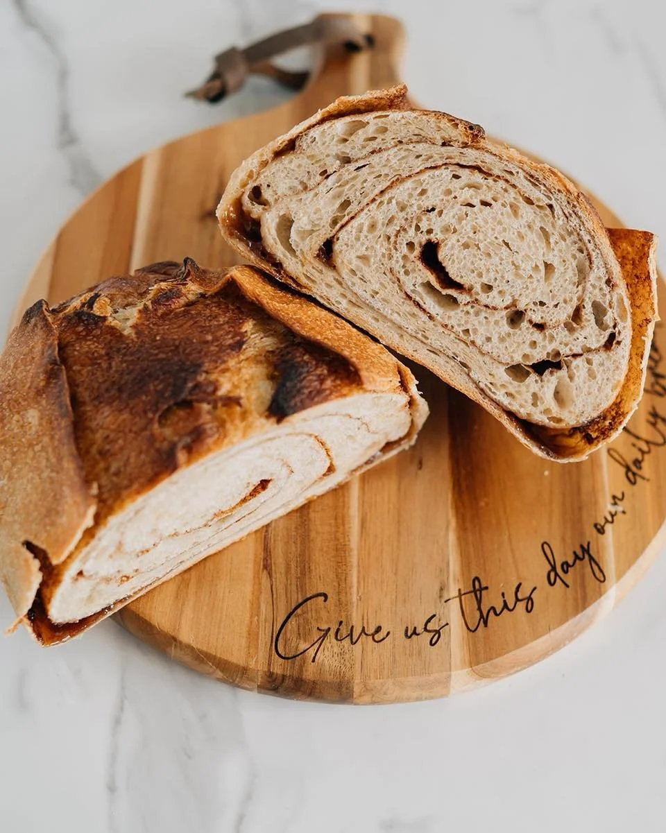 Cinnamon Swirl Sourdough

Made with real maple syrup for a smooth sweetness and a brown sugar cinnamon swirl throughout the dough. The swirl bakes into soft, sweet ribbons in every slice for a warm, familiar cinnamon flavor.