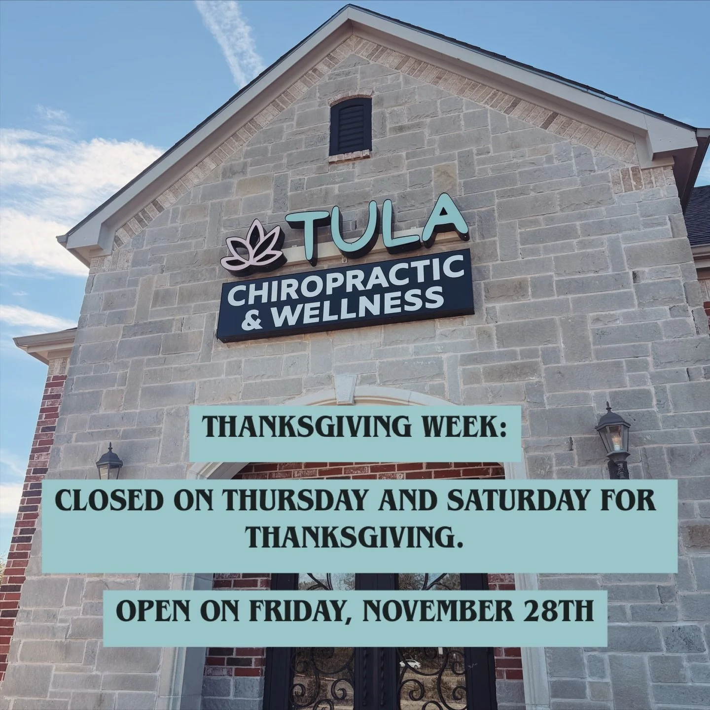 Reminder: We will be closed on Thursday and Saturday to spend time with our families this Thanksgiving. 

✨We are OPEN on Friday to provide you with the best care. Spots are filling up fast so be sure to book ahead of time!