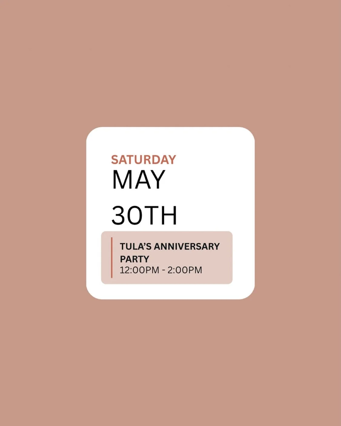 We are so excited to celebrate with you.

Join us this Saturday, May 30th from 12 to 2pm at the Tula office for our anniversary open house.

 Stop by, meet the team, grab a goodie bag, and see what healing happens here actually looks like.

Whether y
