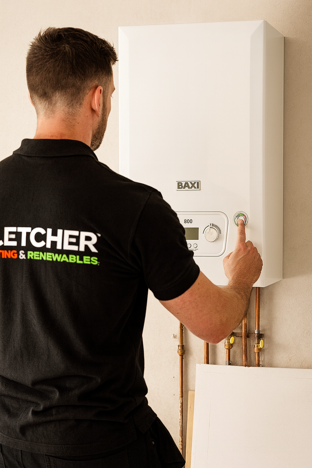 Qualified local heating engineer installing an energy-efficient Baxi boiler