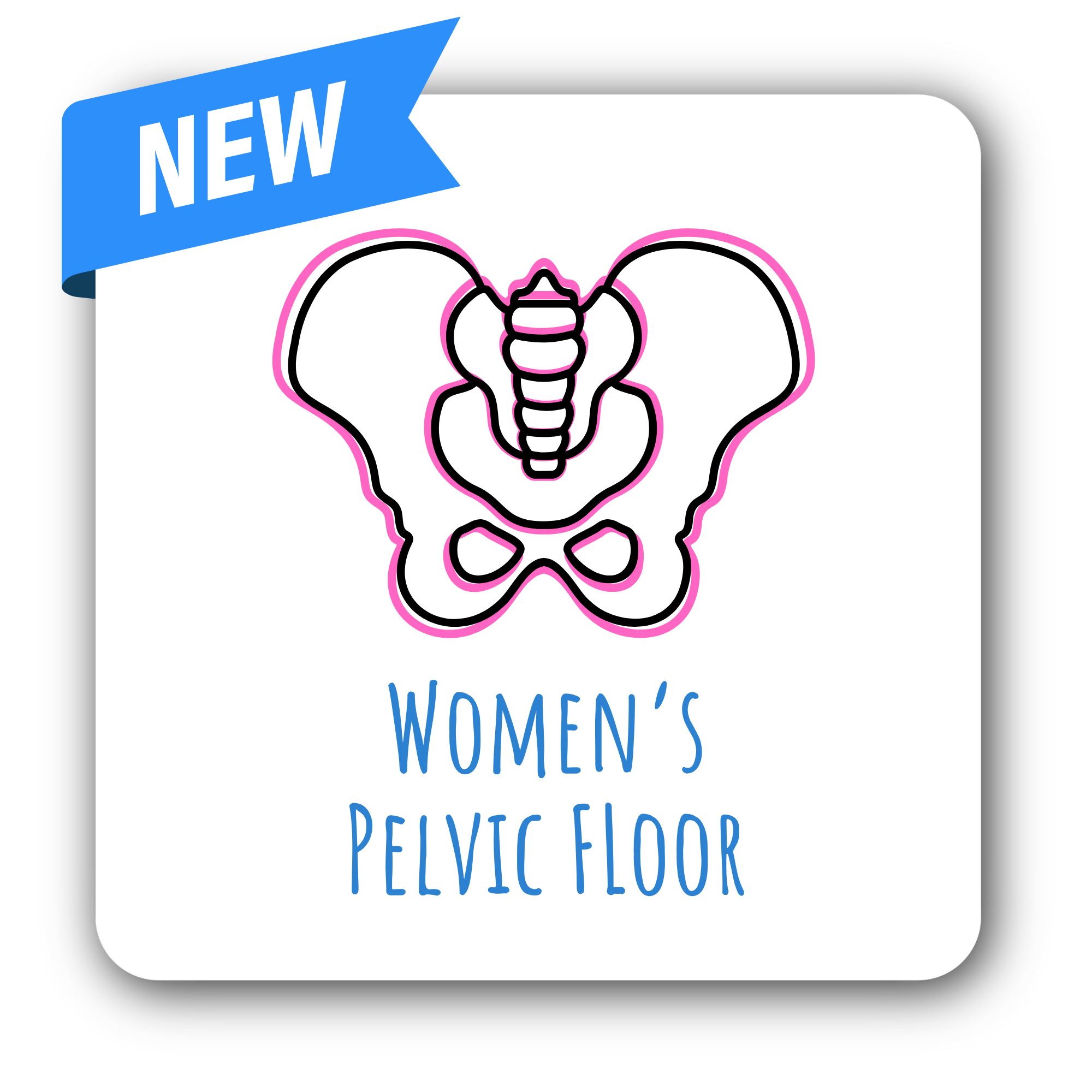 Pink outline of female reproductive system with the text 'New Women's Digital Folder' and a blue banner with the word 'New'