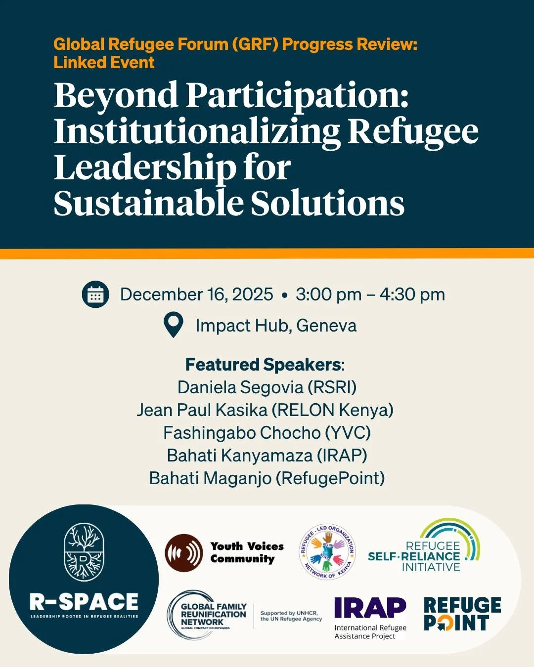 If you'll be at the Global Refugee Forum Progress Review in Geneva next week, consider joining an R-Space event! Link in bio to register.

R-Space 2025 is an independent, refugee-led convening running parallel to the Global Refugee Forum (GRF) Progre