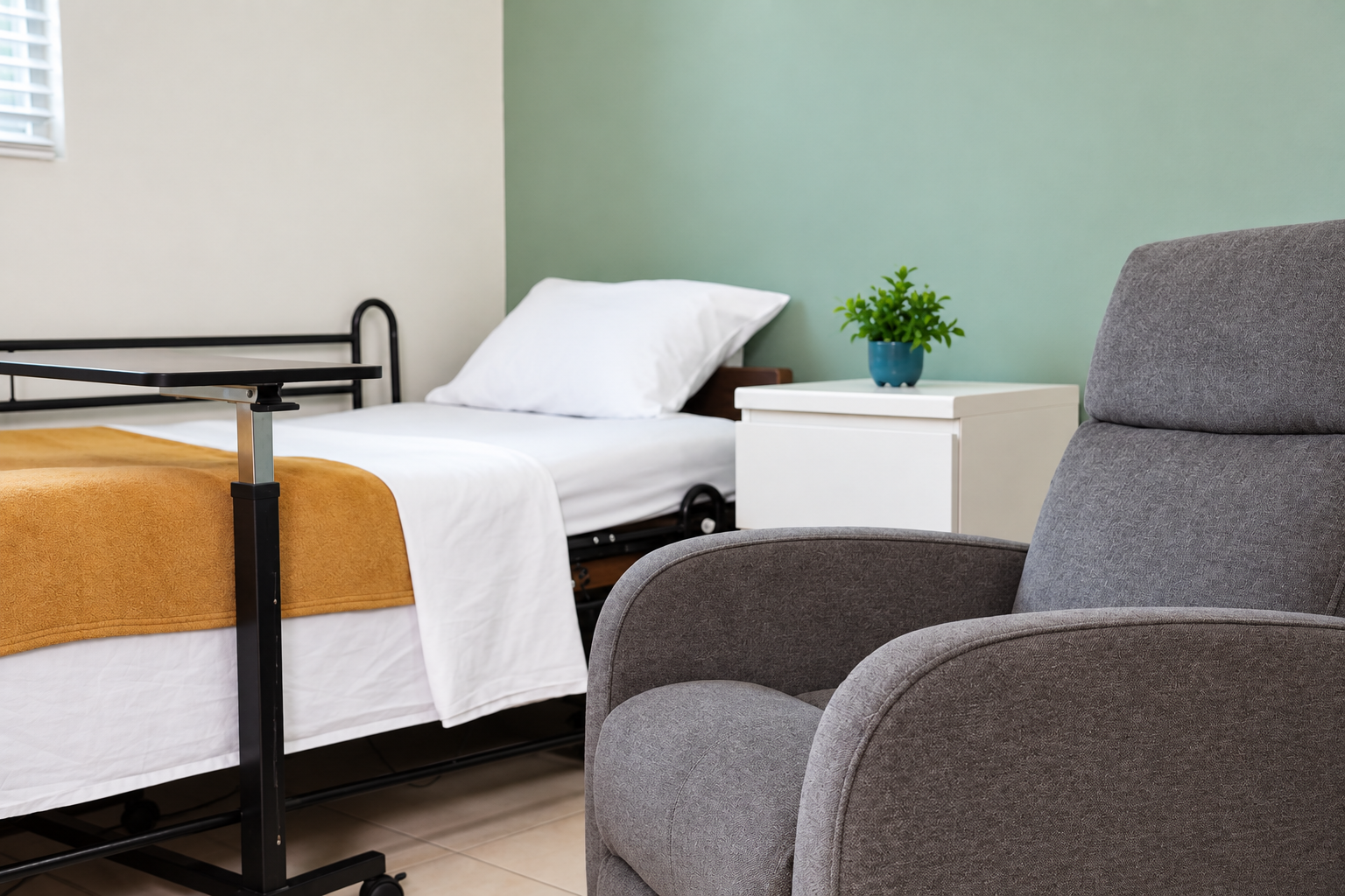 Cozy Sage Bedroom with Gray Armchair.png