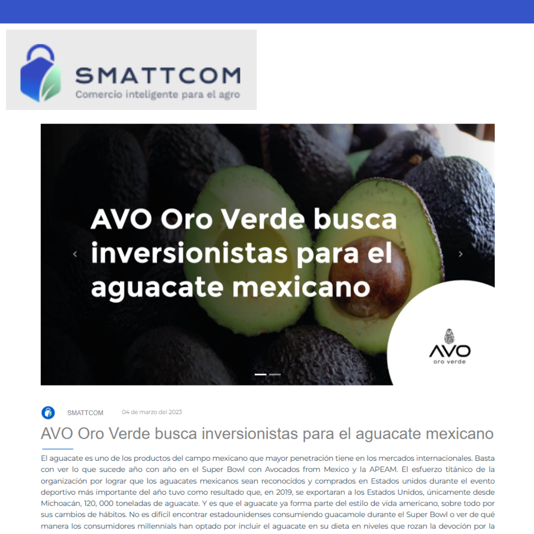 AVO Oro Verde busca inversionistas para el aguacate mexicano, featured on Smattcom.