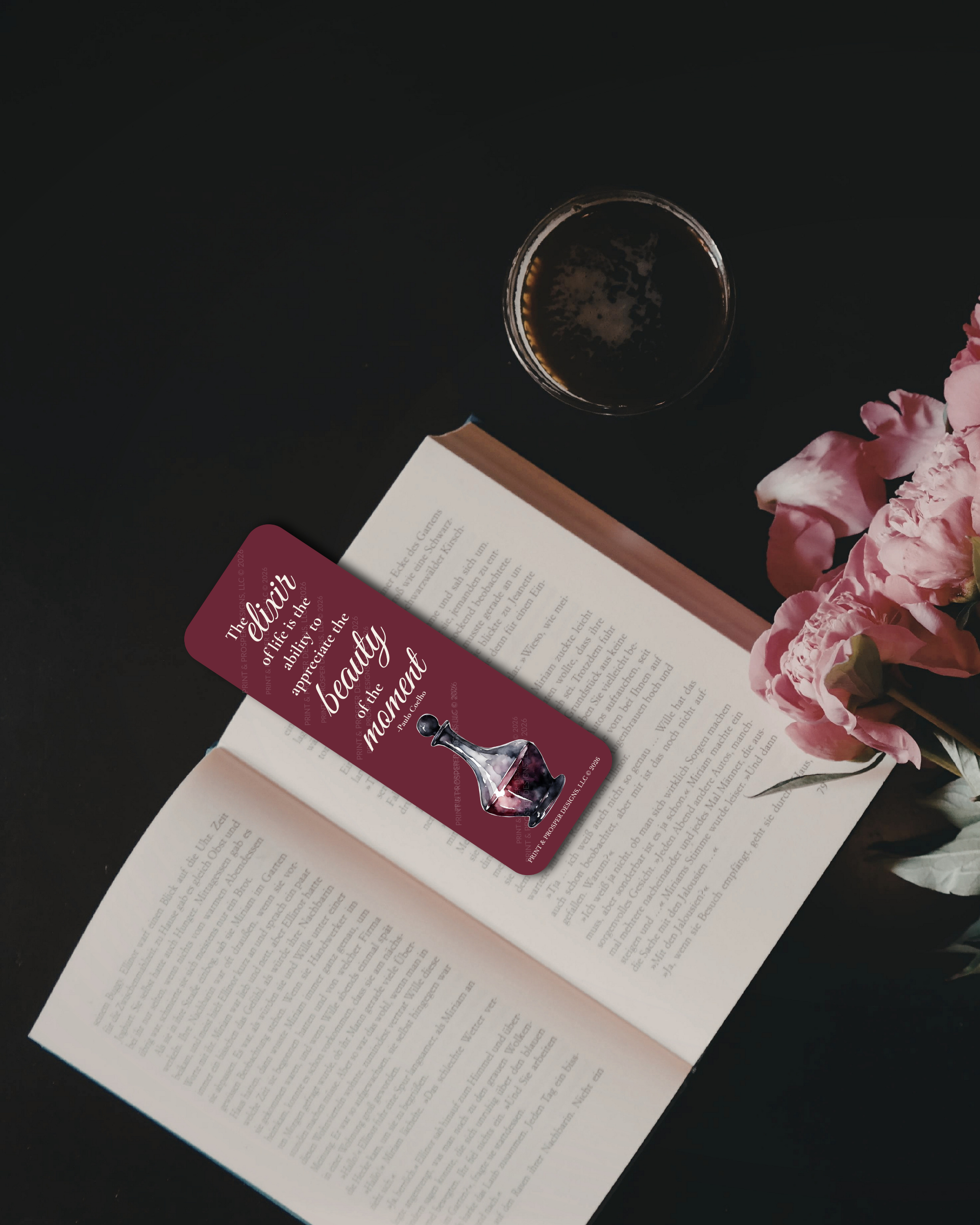 Elegant Bookmark Featuring Inspirational Quote by Paulo Coelho - The Elixir of Life (Digital Download)