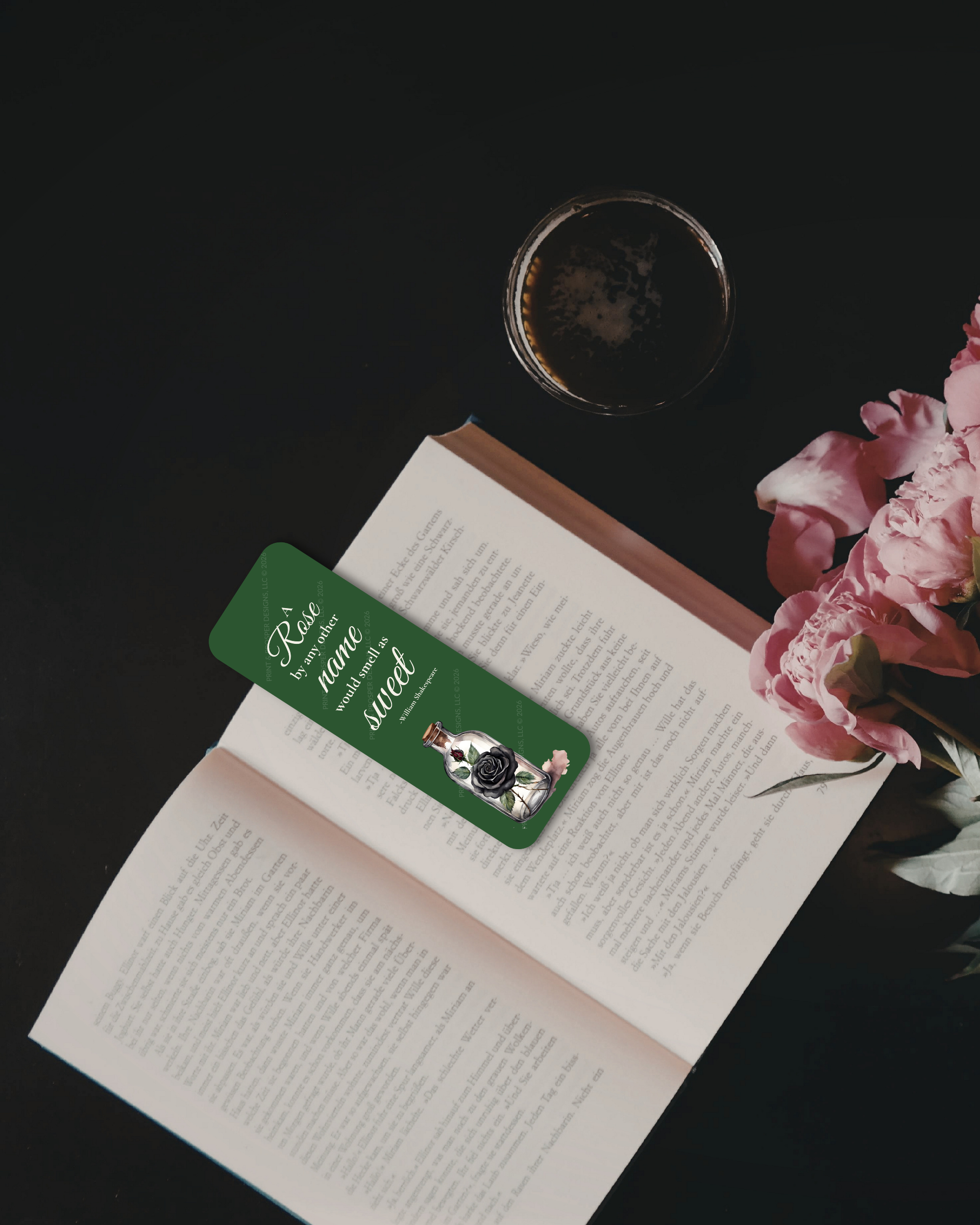 Elegant Bookmark Featuring Inspirational Quote by William Shakespeare- A Rose by Any Other Name (Digital Download)