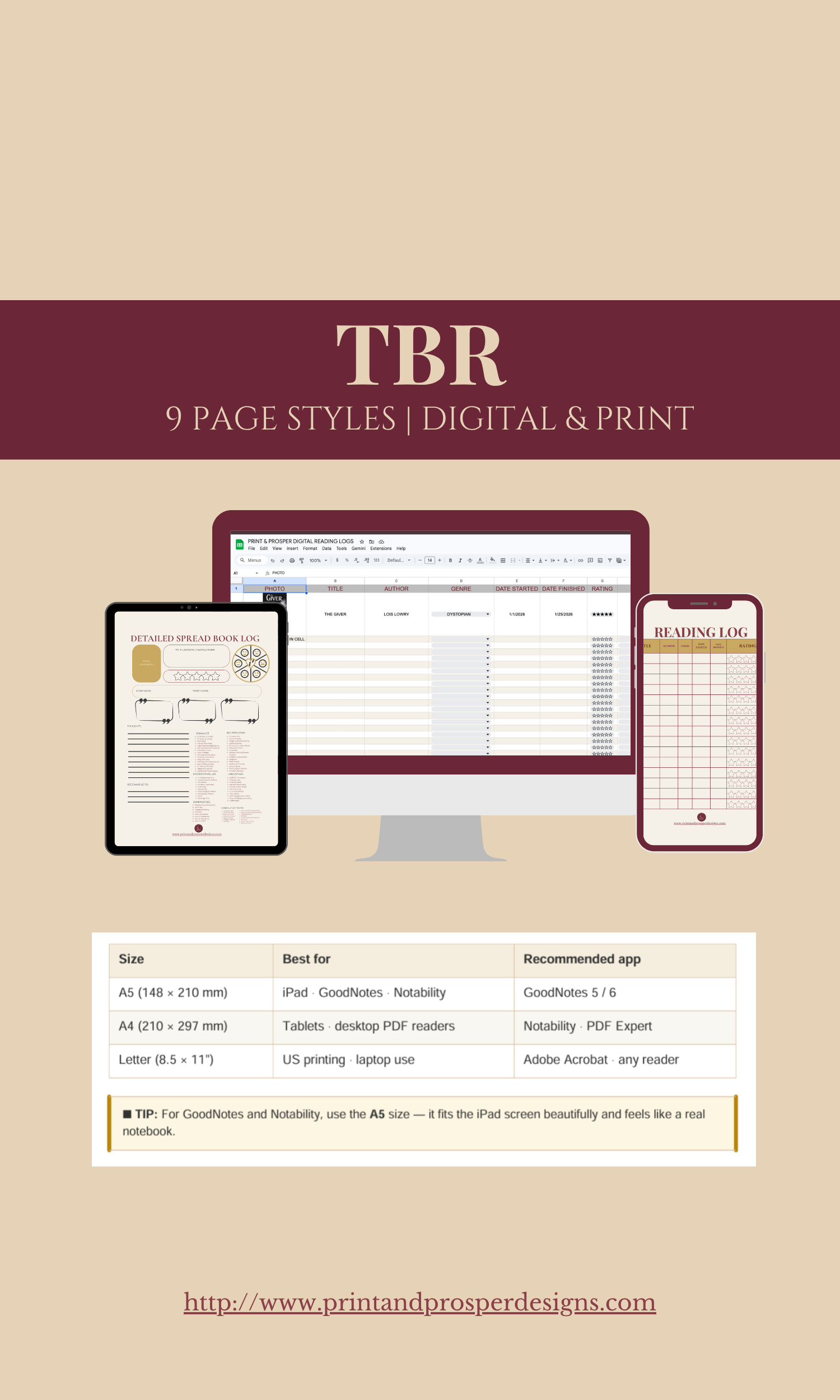 Printable Reading Log | Book Tracker, Journal Pages (Digital Download)