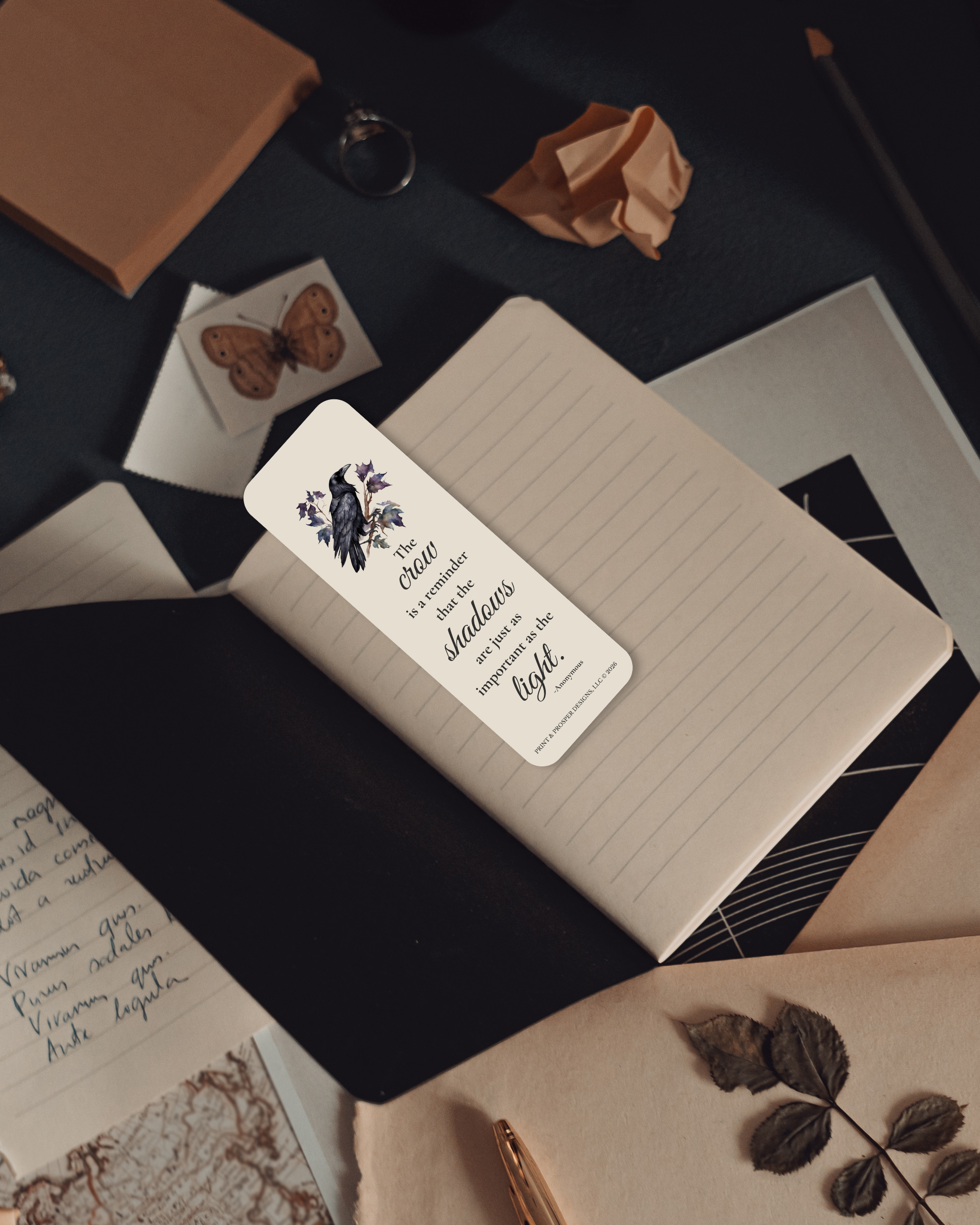 Elegant Bookmark Featuring Inspirational Quote - The Crow is a Reminder (Digital Download)