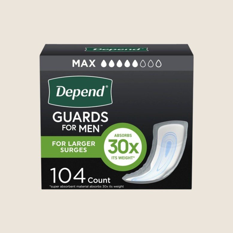 Depend, Pads(Men), ~$0.23+/pc, ⬤⬤⬤⬤