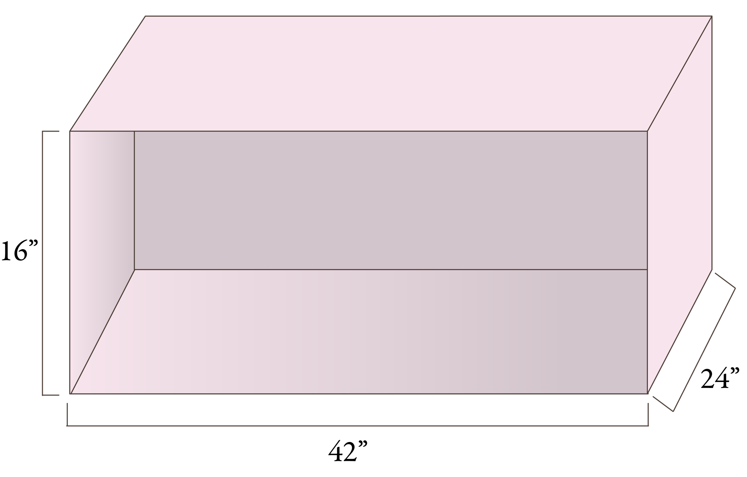 Isometric illustration of a plain, pastel-colored box with dimensions marked on the sides.