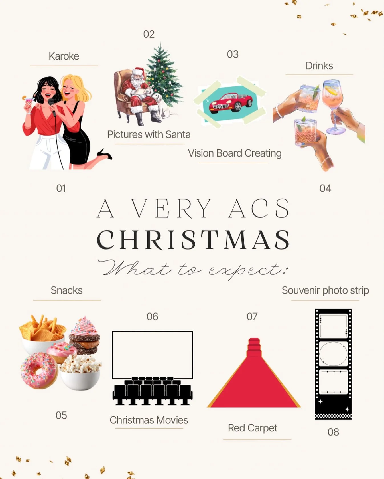 Here&rsquo;s what to expect at our festive night at the studio &mdash; karaoke, pictures with Santa, vision board creating, drinks, snacks, Christmas movies, a red carpet moment, and a souvenir photo strip 🎄🎬🍸

Important: RSVP is required to enter