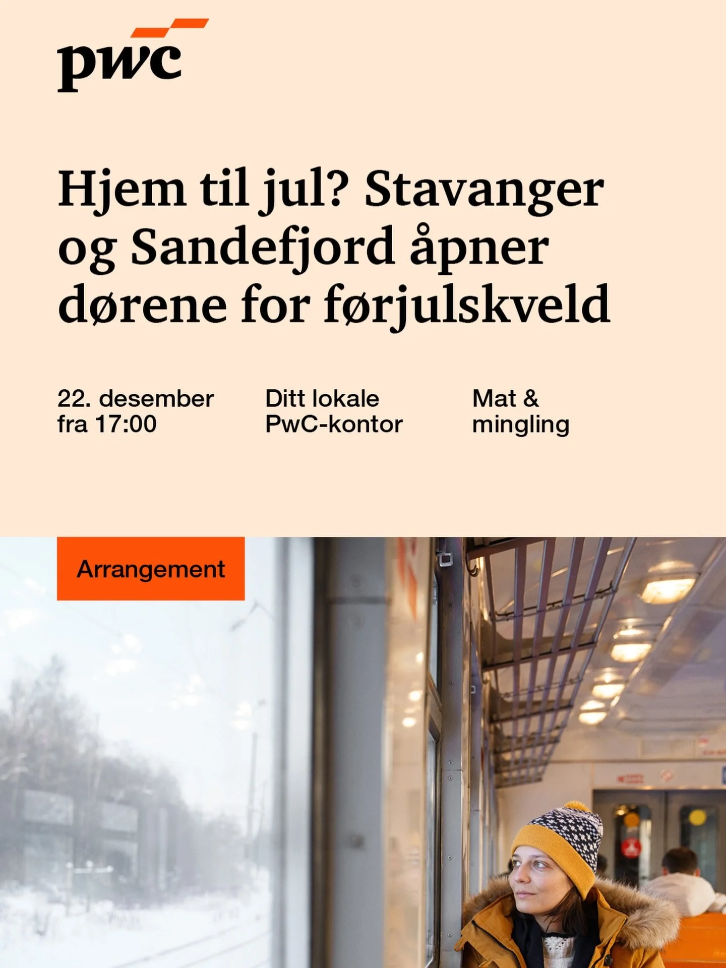 Mandag 22. desember inviterer PwC studenter som kommer hjem til jul i Sandefjord og Stavanger til en hyggelig og sosial f&oslash;rjulskveld, fra kl. 17:00-21:00🧡

Du kan du se frem til:

🧡Et innblikk i karrieremulighetene i PwC for deg som er stude