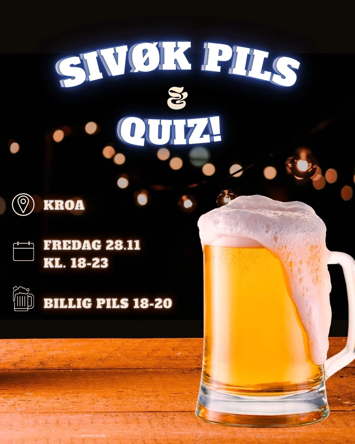 ‼️ENDRIG I PLANER‼️ - Oppm&oslash;te p&aring; Los Tacos i stedet for Kroa🌮🍻💙

Da er det snart duket og dekket for m&aring;nedens Siv&oslash;kpils!💙🍻

Vi vil som alltid stille med quiz, billig pils og god stemning🥰 D&oslash;rene &aring;pner 18 o