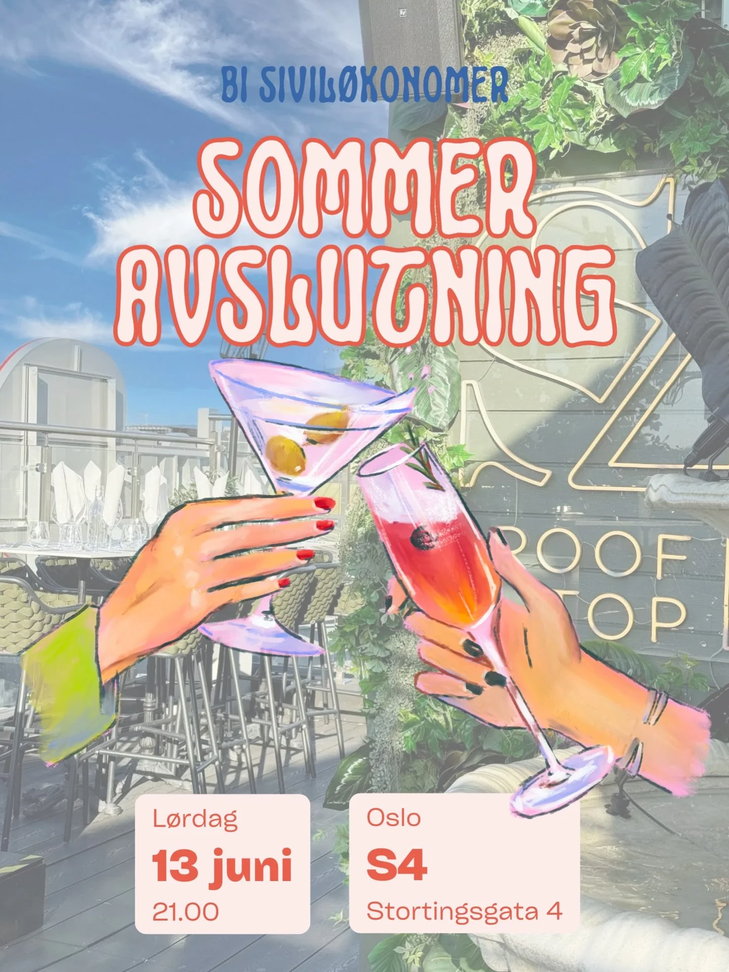Vi har gleden av &aring; invitere til sommeravslutning 13. juni for BI Sivil&oslash;konomer!🕺☀️🥂💐

Etter stor ettersp&oslash;rsel fra dere kj&oslash;rer vi p&aring; med sommeravslutning💙 Det blir bra musikk, hyggelig stemning og noe godt i glasse