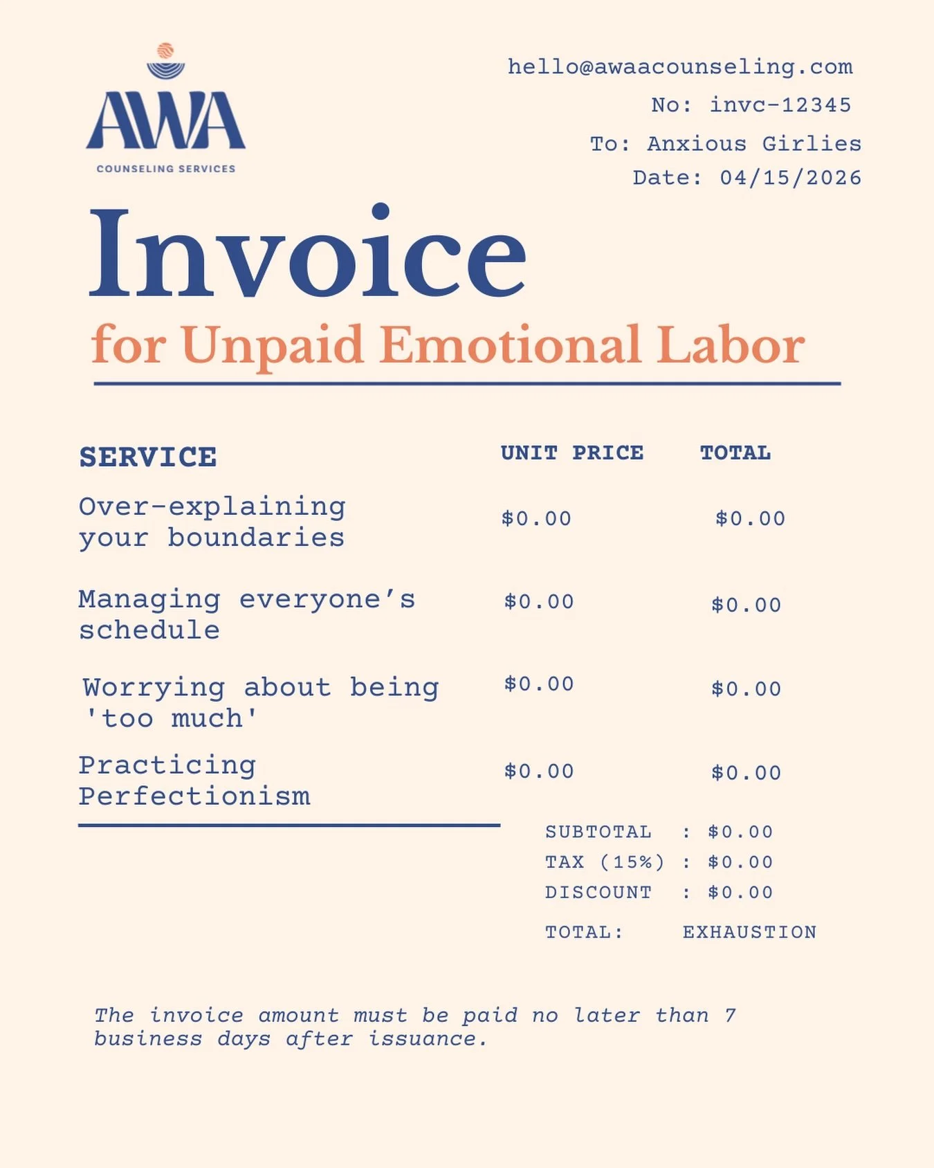 It&rsquo;s Tax Day. Are you overpaying in emotional labor?

 Millennial women, we see you. You&rsquo;re the CEO of the household and the MVP at work, but the &ldquo;tax&rdquo; on your mental health is getting too high. 
Therapy is where you stop the 