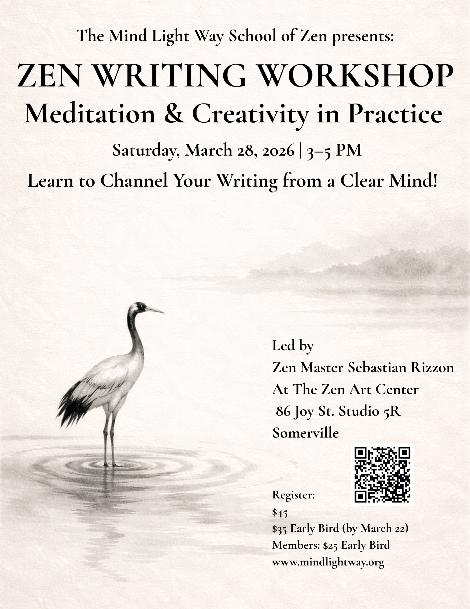 Mar 28 | 3-5 pm - Zen Writing Workshop: Clear Your Mind & Unlock Your Creative Voice
