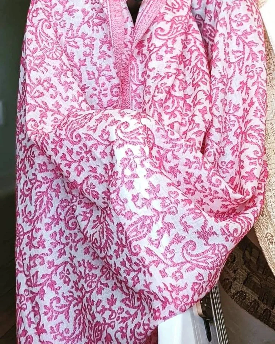 Pink Embroidered Woolen Shawl