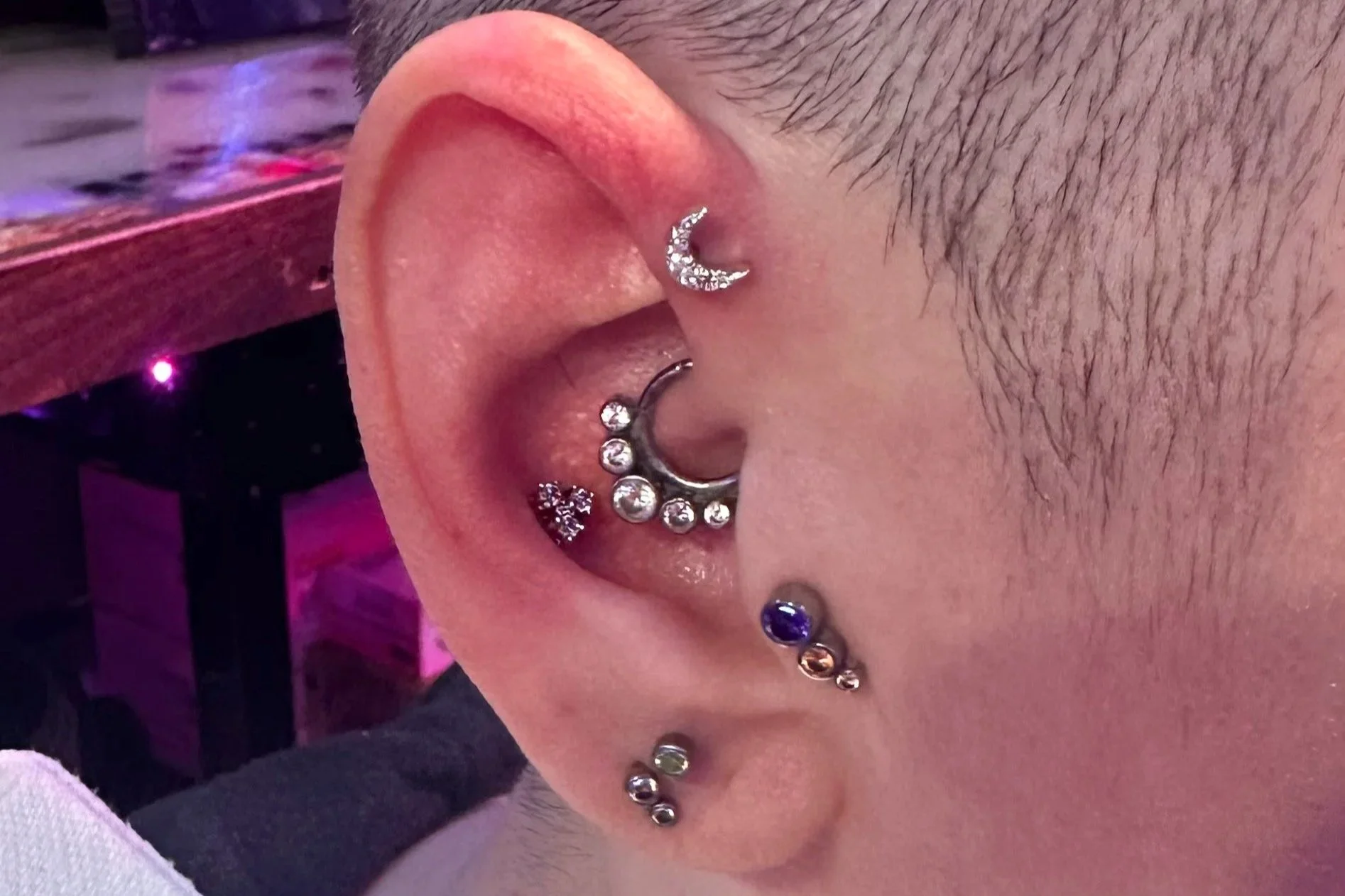 Helix Piercing, Tragus, Lobe, Conch