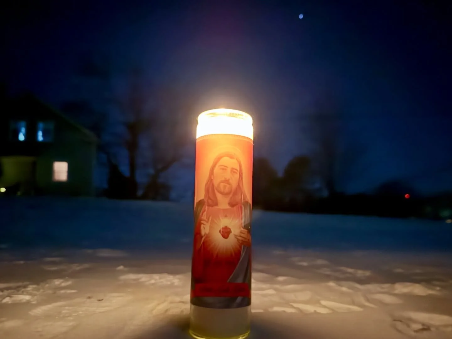 Tonight I lit a vigil candle &mdash; even if it was a @noahkahanmusic candle.
And then I laid in the snow for 25 minutes.
At 8pm, when I joined in solidarity to all those feeling the weight. It was -11. 

I leaned into the quiet.
The stars.
The still