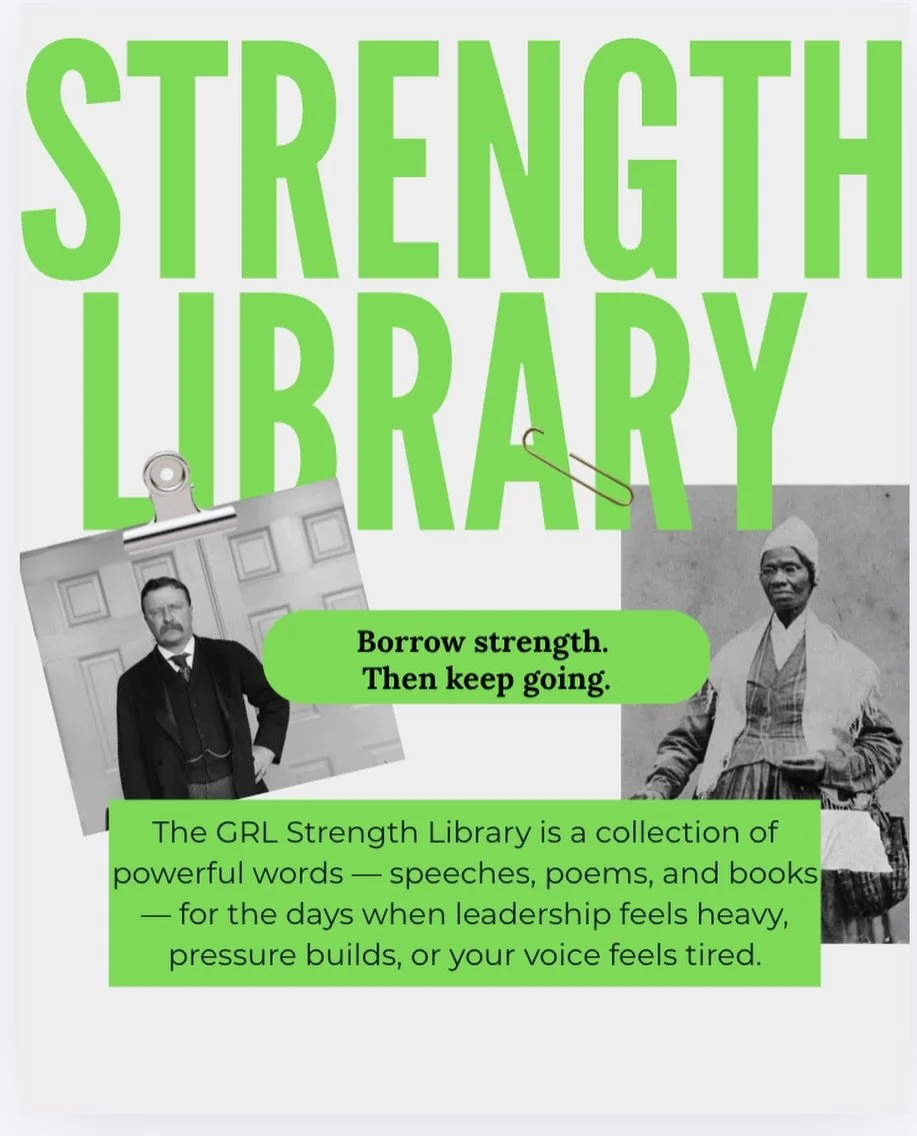 There are moments when your voice gets quiet.
When the noise around you gets loud.
When the work feels heavy.

That&rsquo;s why the GRL Strength Library exists.

A collection of speeches, poems, books, and words from people who stood in hard moments 