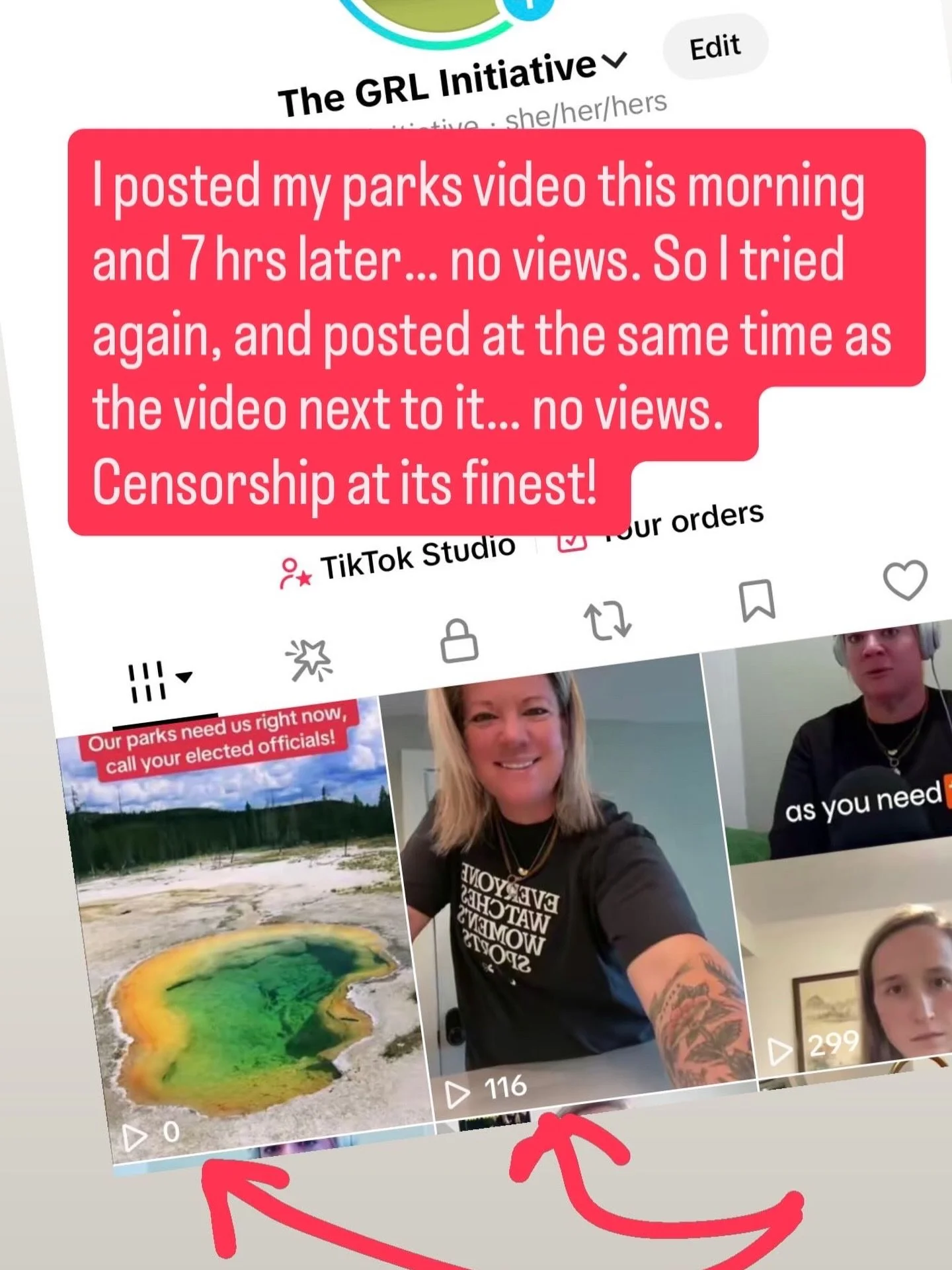 Real time censorship on TikTok. When an app is in bed with the government it censors what people are seeing, and there&rsquo;s nothing offensive or reportable around protecting parks unless you&rsquo;re protecting your 🍑from 🍊