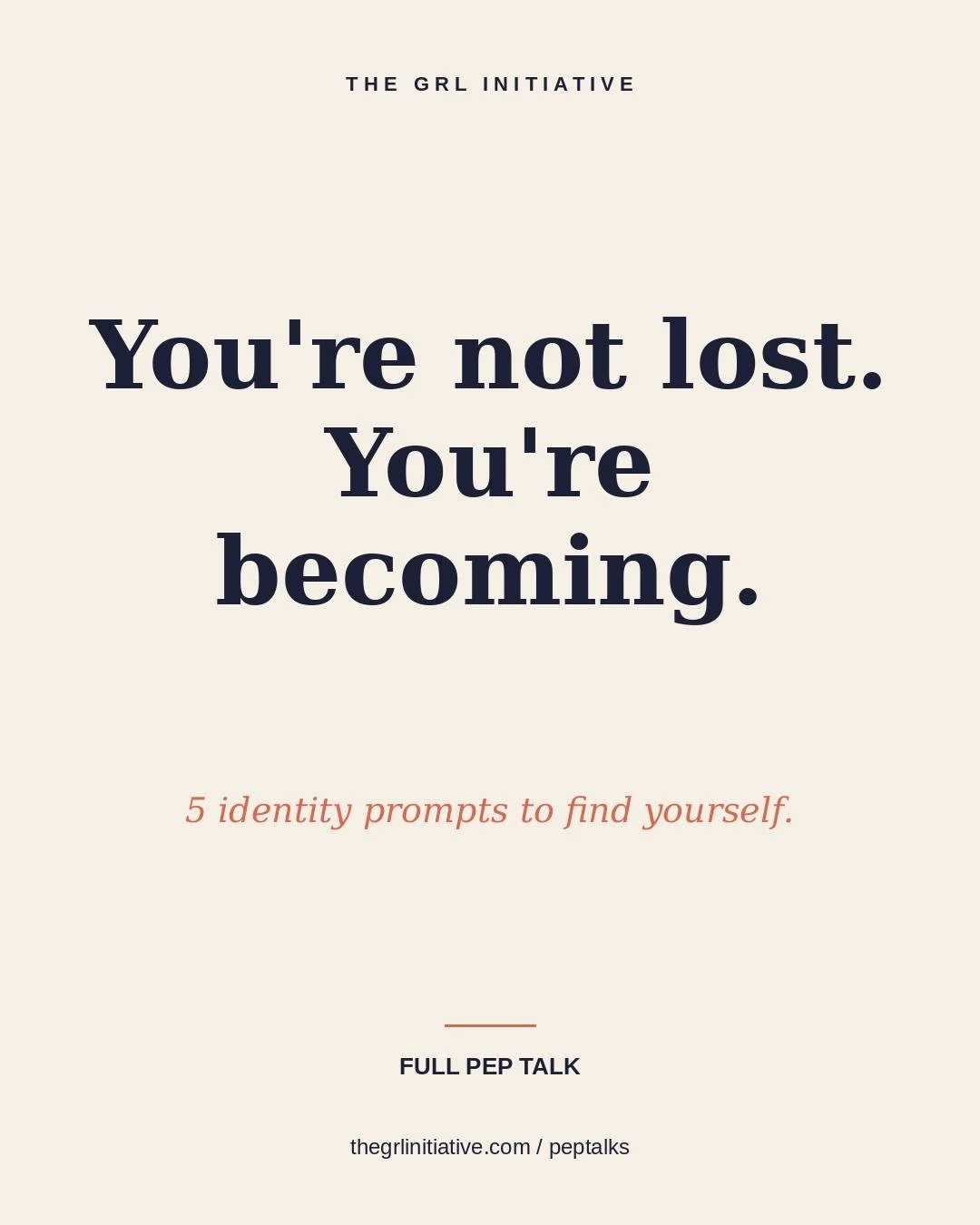 Identity isn't found. It's revealed &mdash; one honest question at a time.

Here are 5 from our pep talk "50 Identity Prompts to Find Yourself &amp; Who You're Becoming." Pick one. Sit with it for 10 minutes. Notice what comes up.

1. What 