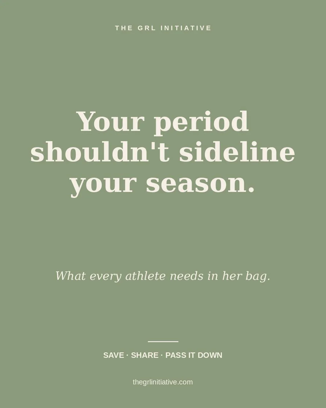Period products are sports equipment. Period.

Half of athletes will menstruate during a season &mdash; and most are still bumming tampons from the bench. Let's fix that.

What belongs in your athlete bag:
🩸 Tampons (sport-style, applicator-free) &m
