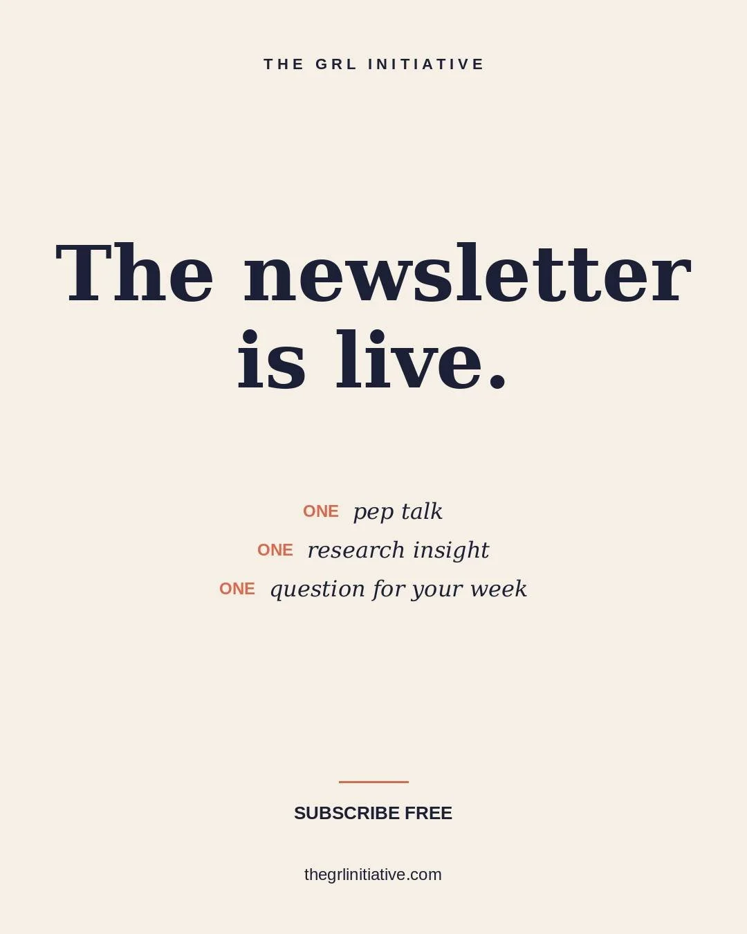 The newsletter is officially out in the world. ✨

No fluff. No daily floods. Just one thoughtful note when there's something worth saying &mdash; built for the girl in high school, the woman in college, the mom in the middle of it all.

Every issue:
