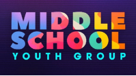 Text reading "Middle School Youth Group" in colorful, bold letters on a purple background.