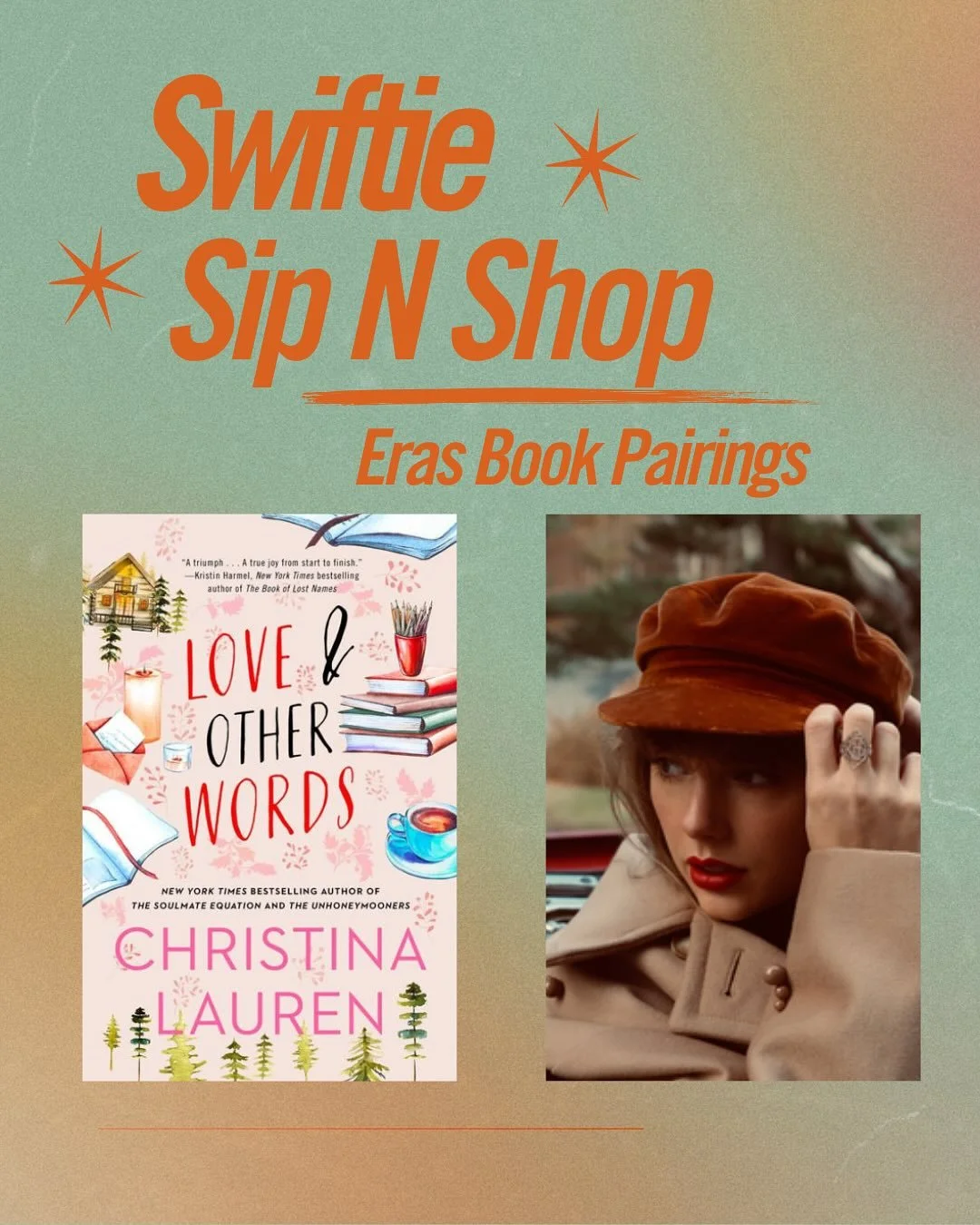 ✨ Swiftie Sip and Shop continues! ✨ We&rsquo;re journeying through Taylor&rsquo;s eras, pairing each with a book that perfectly captures its heart, mood, and vibes. 🖤🎶
-
Red Era &mdash; Heartbreak &amp; Healing, Passion ❤️ Book pairing: Love and Ot