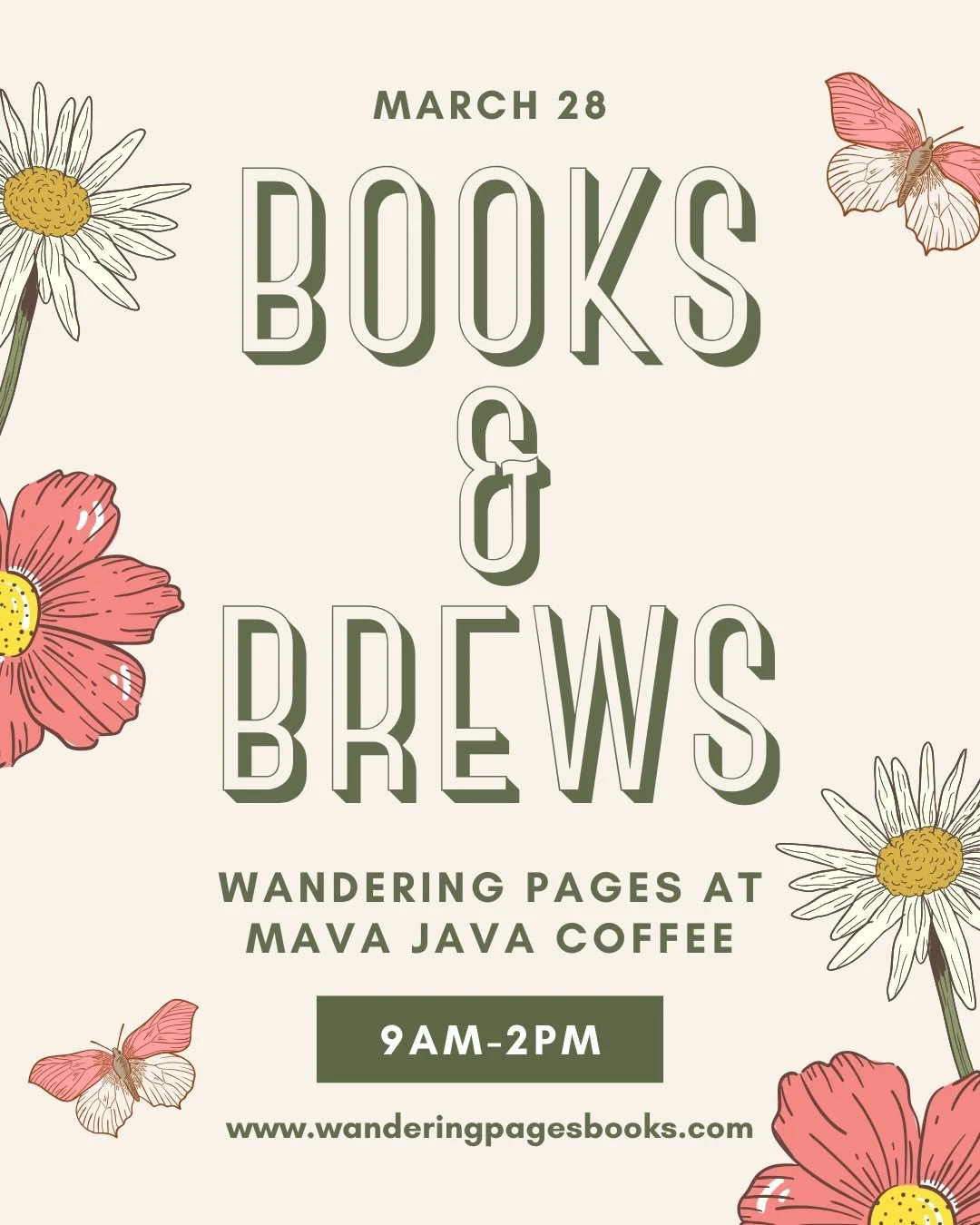 Wandering Pages is heading to Llano for the very first time and we couldn&rsquo;t be more excited! 📚✨
-
We&rsquo;ll be popping up at Mava Java Coffee during the Llano Earth Art Festival weekend on March 28th from 9&ndash;2.
-
To celebrate spring, Ma