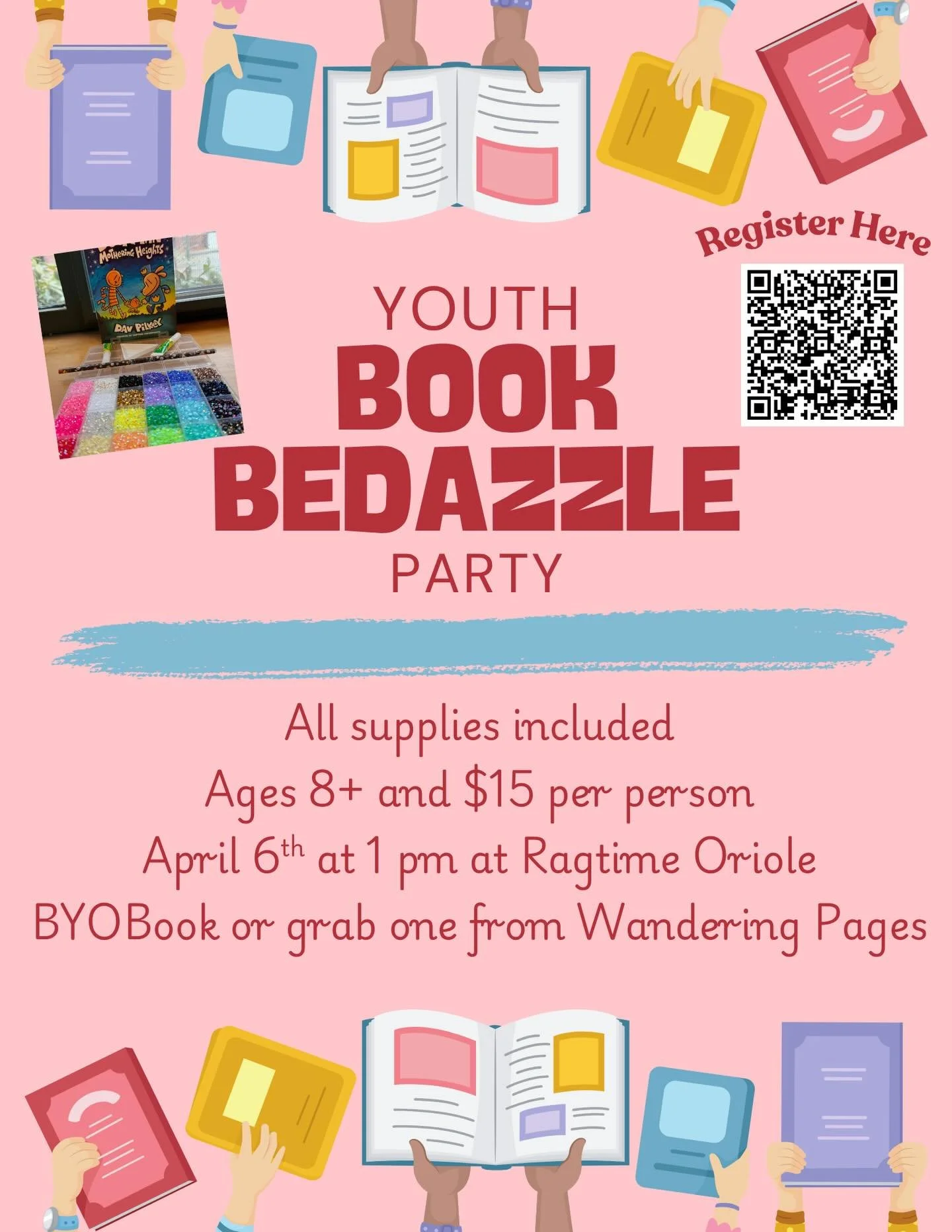 Books&hellip; but make them SPARKLE ✨📚
-
No school? We&rsquo;ve got you covered 🙌 
We&rsquo;re bringing the bling to Ragtime Oriole on April 6th at 1pm with a Kid&rsquo;s Book Bedazzle Party (ages 8+) 💎
-
It&rsquo;s the perfect way to get the kids
