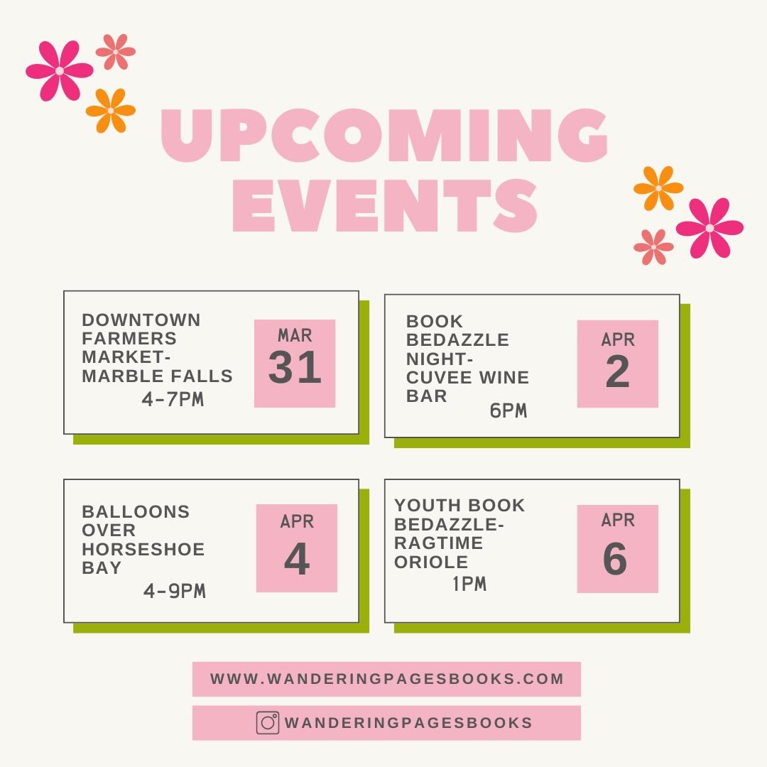 ✨ It&rsquo;s a full week for Wandering Pages and we wouldn&rsquo;t have it any other way ✨
-
We&rsquo;ve got a little something for everyone&mdash;
💎 Book Bedazzle events for all ages (come get crafty with us!)
📚 A stop at our favorite farmers mark