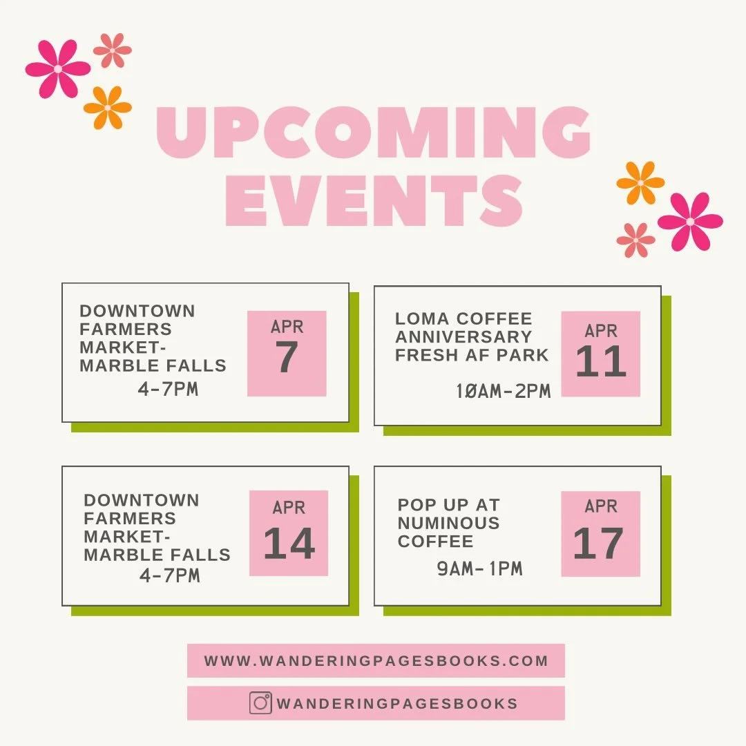 Wandering Pages is on the move these next two weeks and we&rsquo;ve got some fun stops planned! 📚
✨ Downtown farmers market days
☕ @loma.coffee one year celebration at Fresh AF Park
🌙 A long-overdue pop-up at Numinous
Mark your calendars and come h