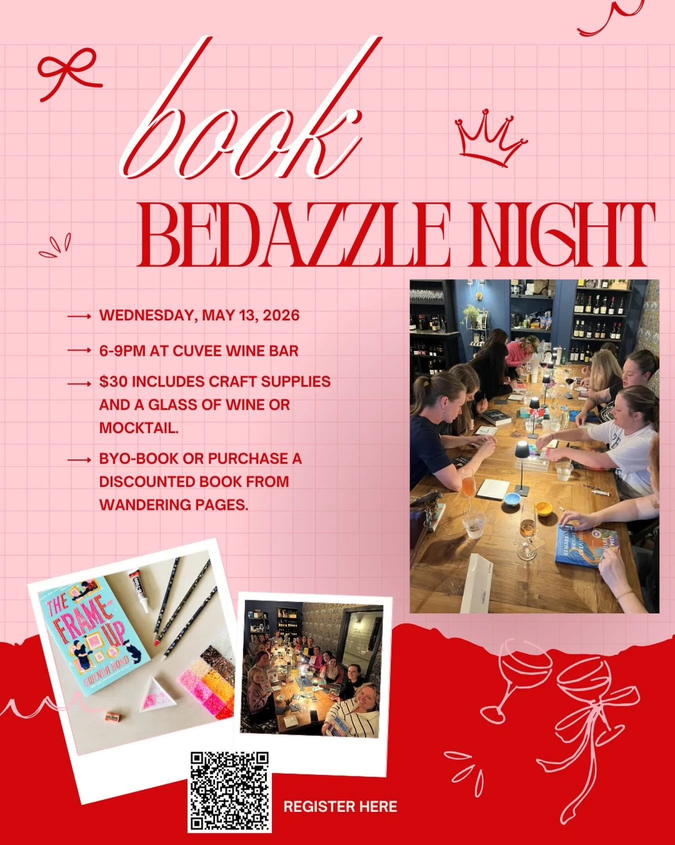 Time for another Book Bedazzle Night ✨📚
-
We&rsquo;re back at @cuveewinebar_ with @joyfulgatheringsmftx and soaking up every second with this amazing bookish community. There&rsquo;s just something special about gathering together, getting creative,