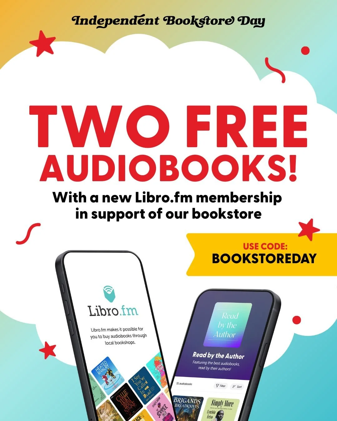 Did you know that you can support our bookstore with audiobooks from @librofm ? 🎉📖🎧
-
For a limited time, use code BOOKSTOREDAY to get TWO bonus audiobook credits when you start a new one-credit per month membership. Head to the link in bio to lea