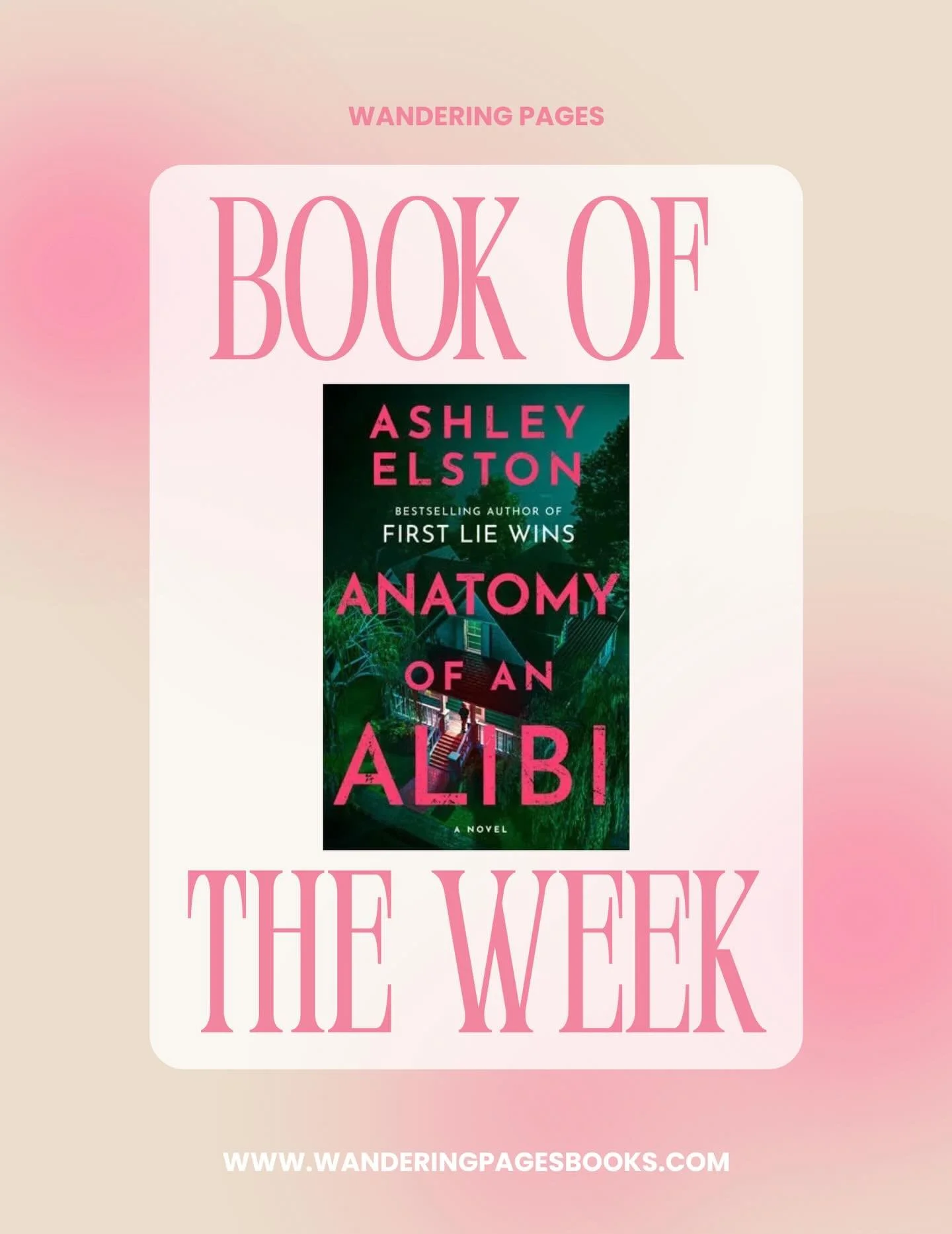 📚 Book of the Week at Wandering Pages 📚 
-
Anatomy of an Alibi is front and center this week&mdash;and trust me, you&rsquo;re going to want this one in your bag 👀 
-
We read it for book club and I absolutely devoured it. The twists kept me guessin