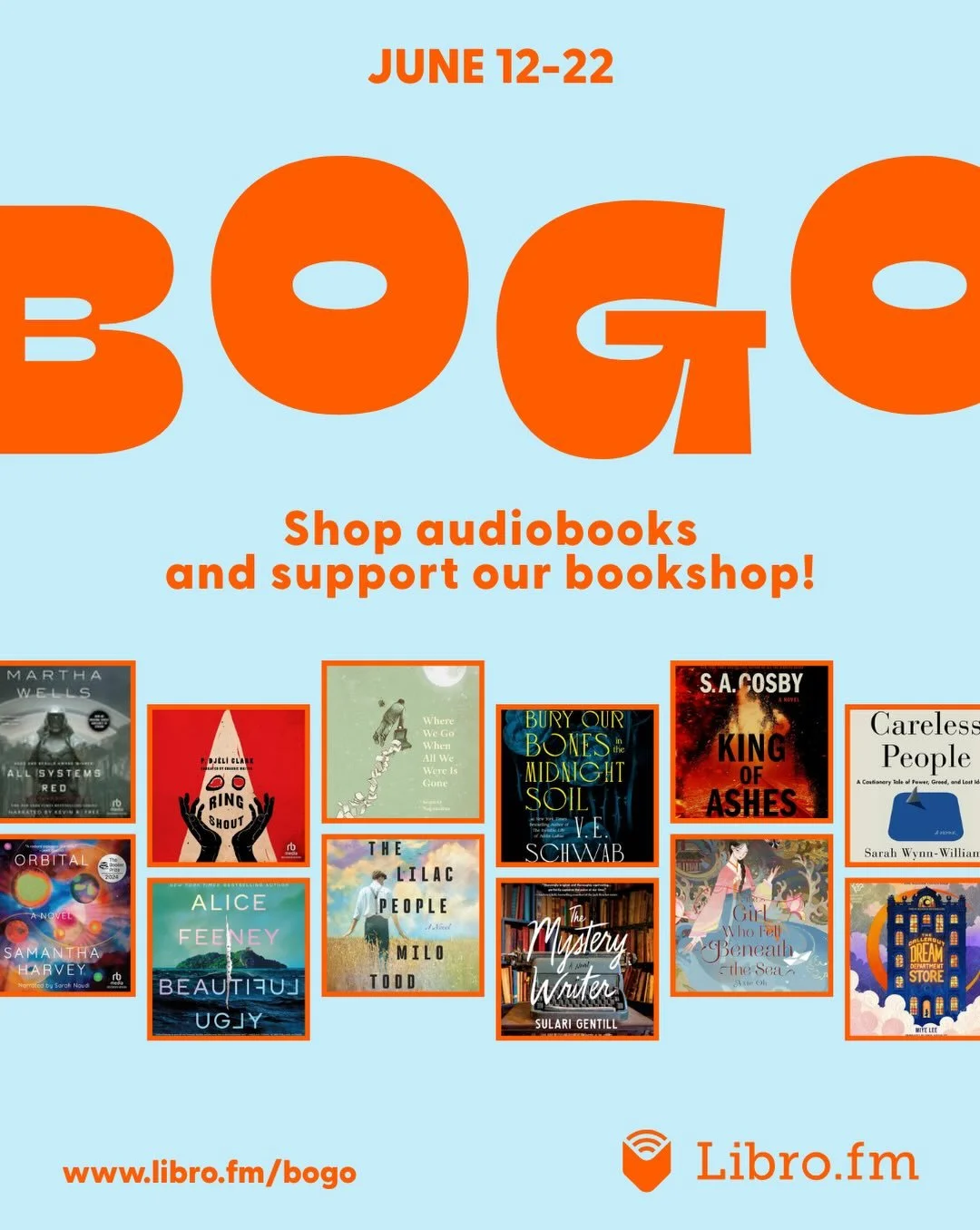 Get two audiobooks for the price of one!😍 
-
From June 12-22, @librofm members can grab two audiobooks from their BOGO sale for one credit. They&rsquo;re the audiobook company that shares profits with indie bookshops around the globe, including ours