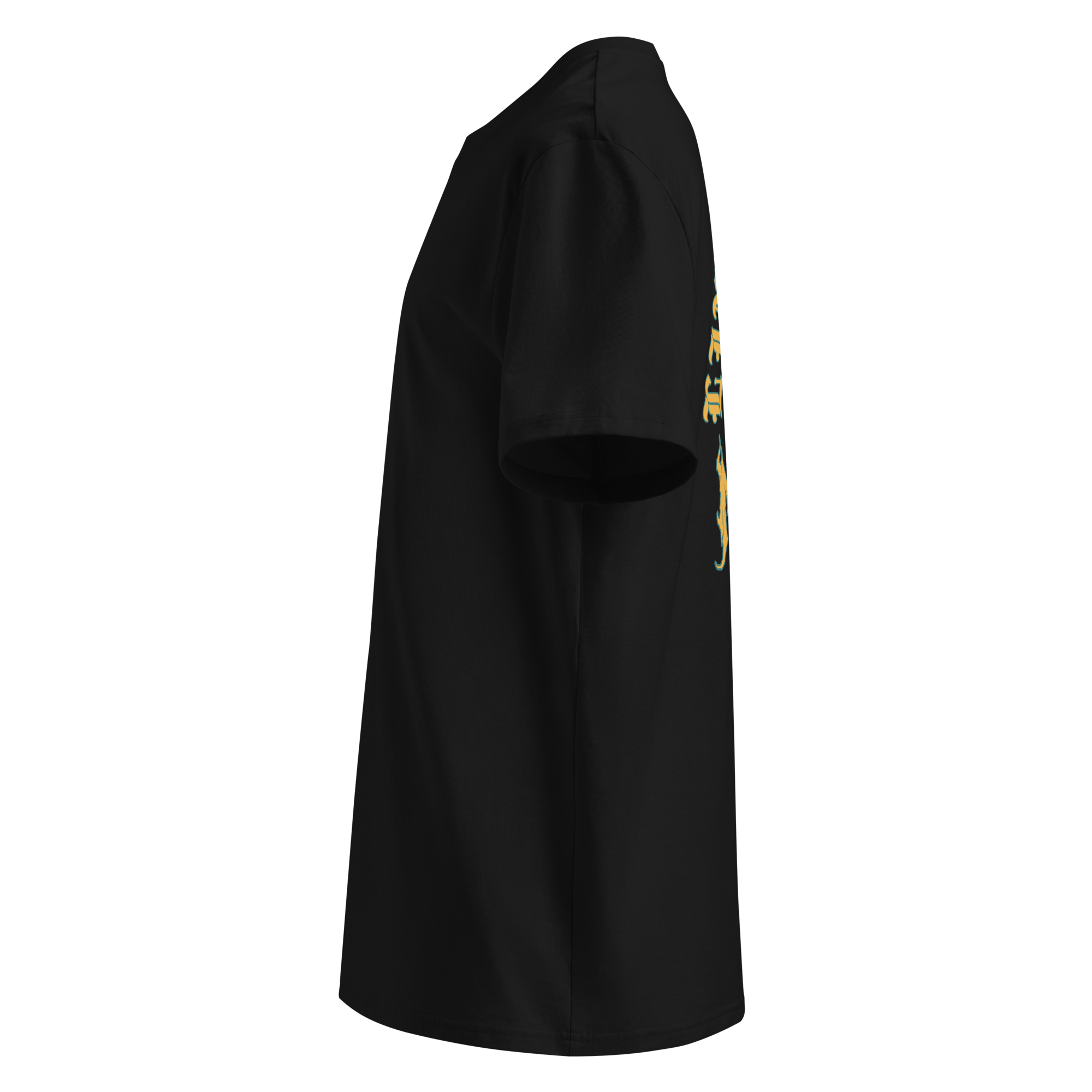 Black crewneck T‑shirt with white text "Mexico lindo y querido" above a stylized jaguar graphic centered on the chest.