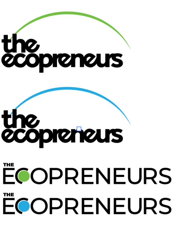 Four variations of a logo for 'the ecopreneurs,' with different designs and color schemes.