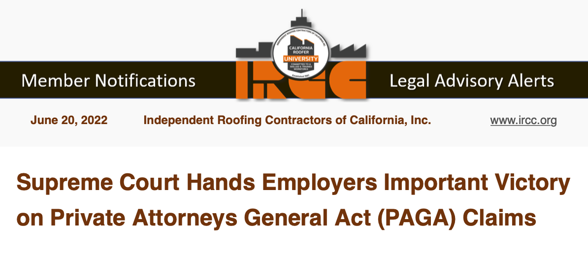 SUPREME COURT HANDS EMPLOYERS IMPORTANT VICTORY ON PRIVATE ATTORNEYS GENERAL ACT (PAGA) CLAIMS