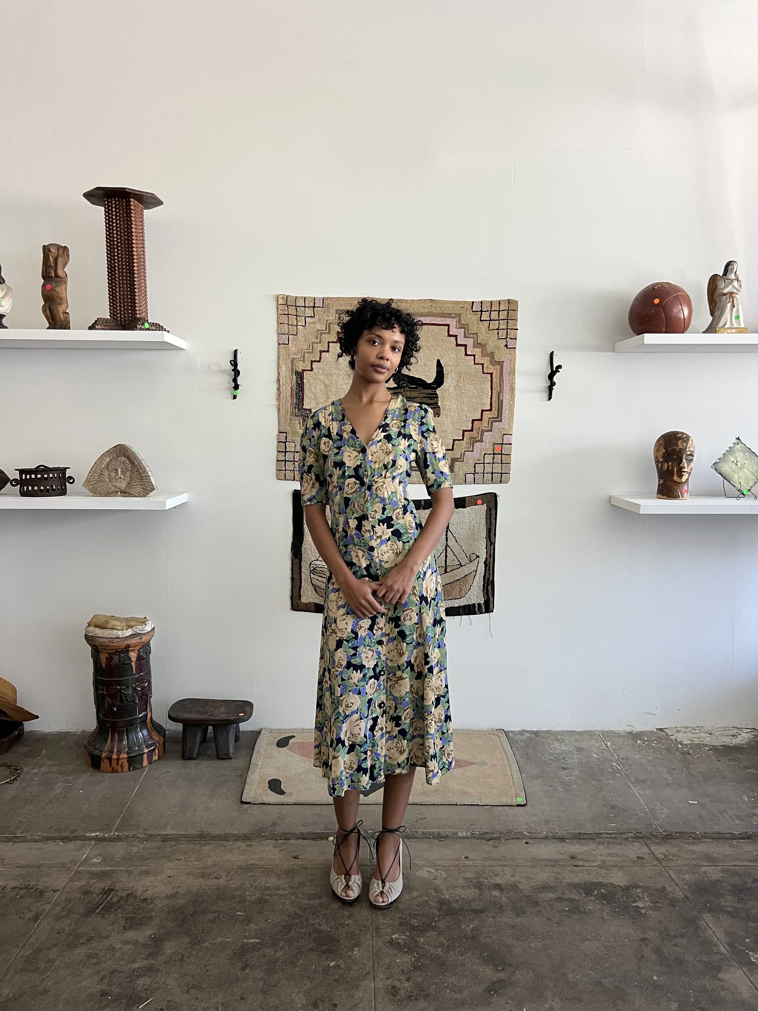 Vintage Rayon Floral Button Down Dress