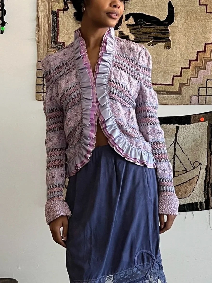 Vintage Saks Fifth Avenue Chenille Ruffle Sweater