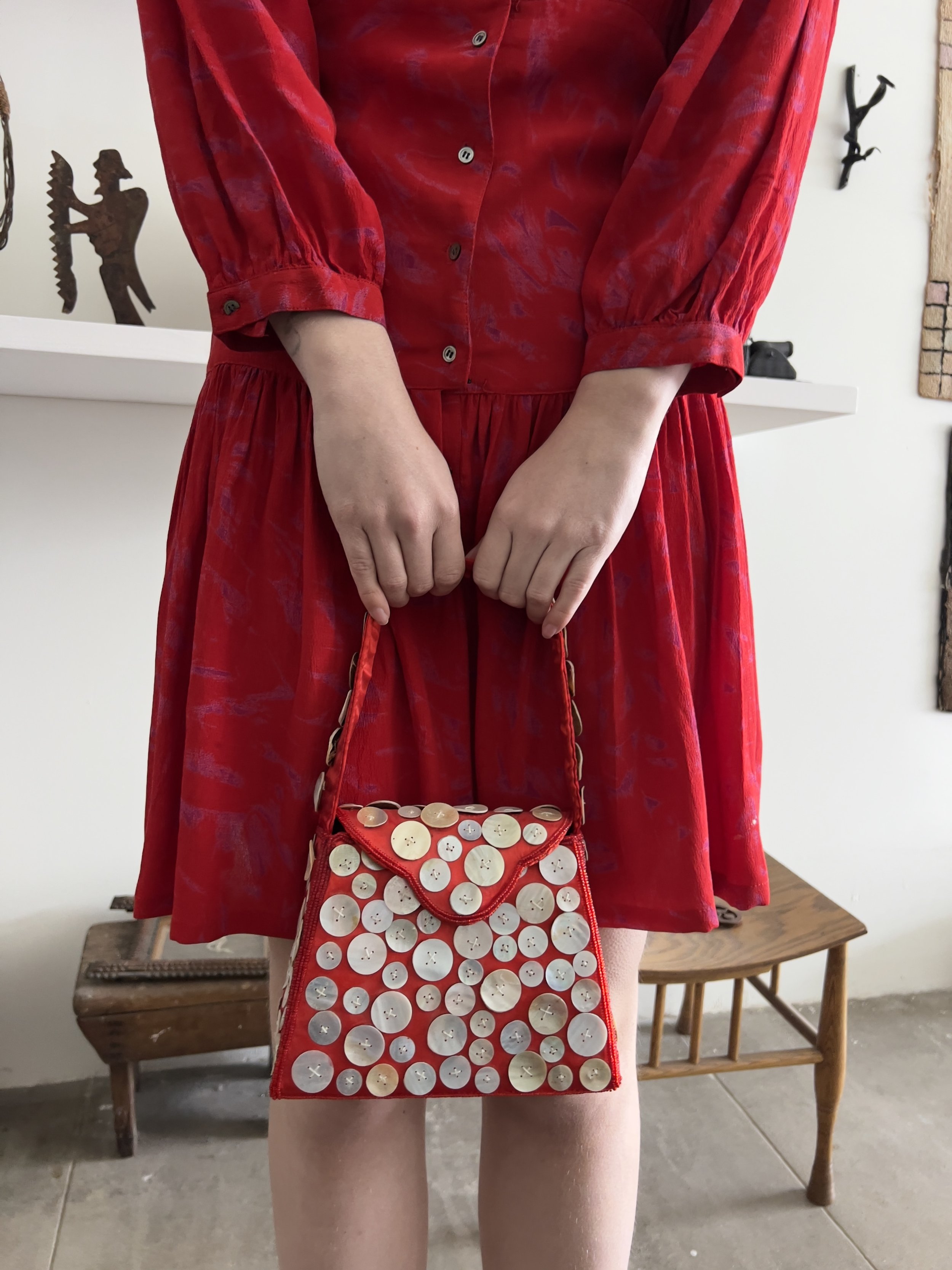Red Shell Button Purse