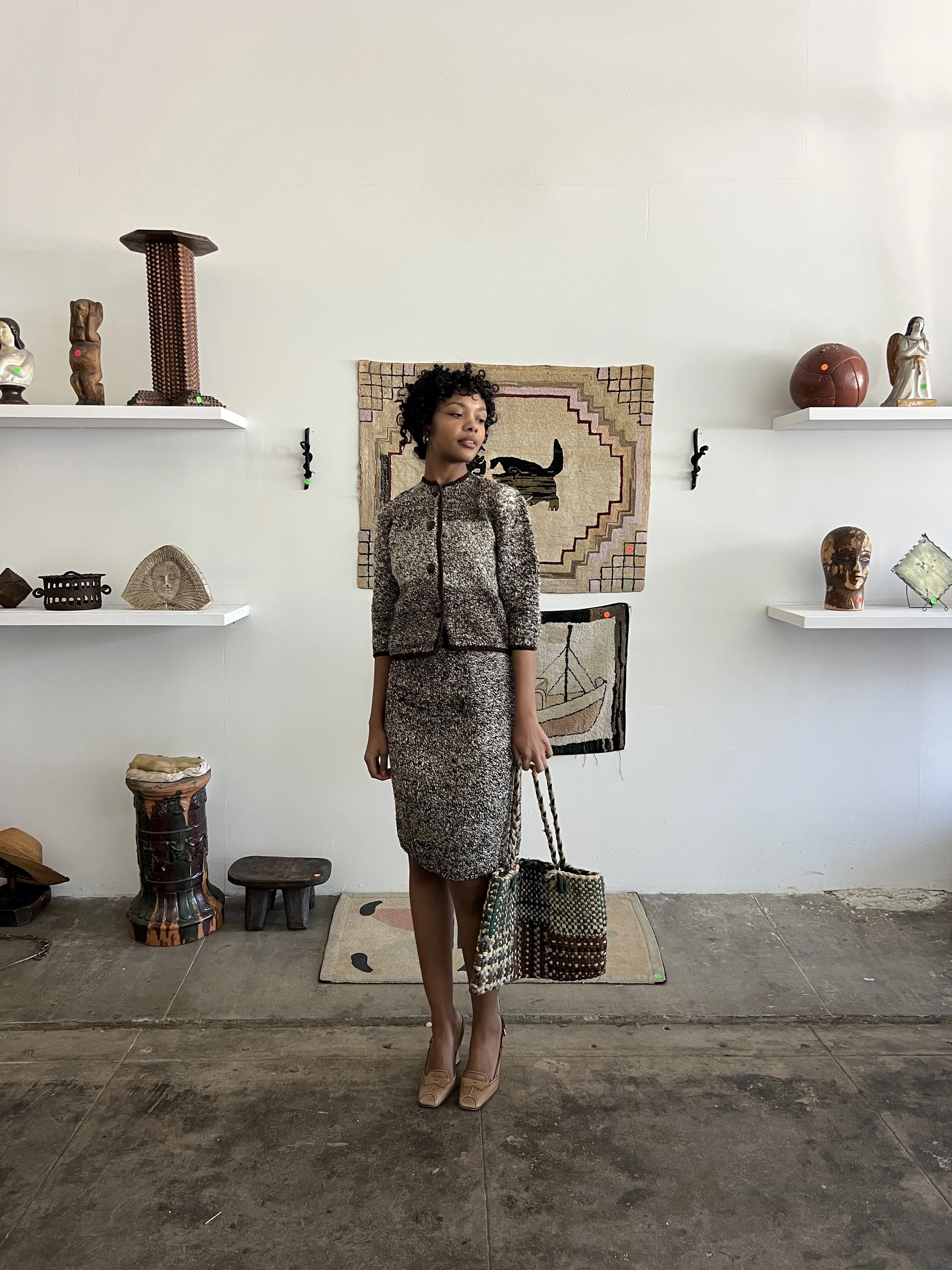 1970's Brown & Cream Marled Matching Sweater Set