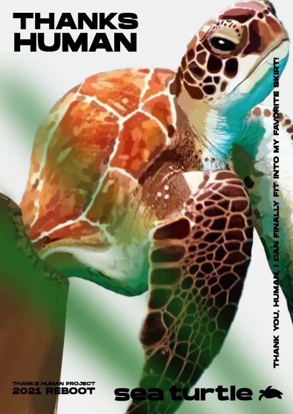 “I am a sea turtle. Thank you, Human, I can finally fit into my favorite skirt!”
Sea turtles, once graceful creatures gliding through the ocean, now find themselves tangled in fabric waste, such as discarded clothing, due to increasing pollution. Thi
