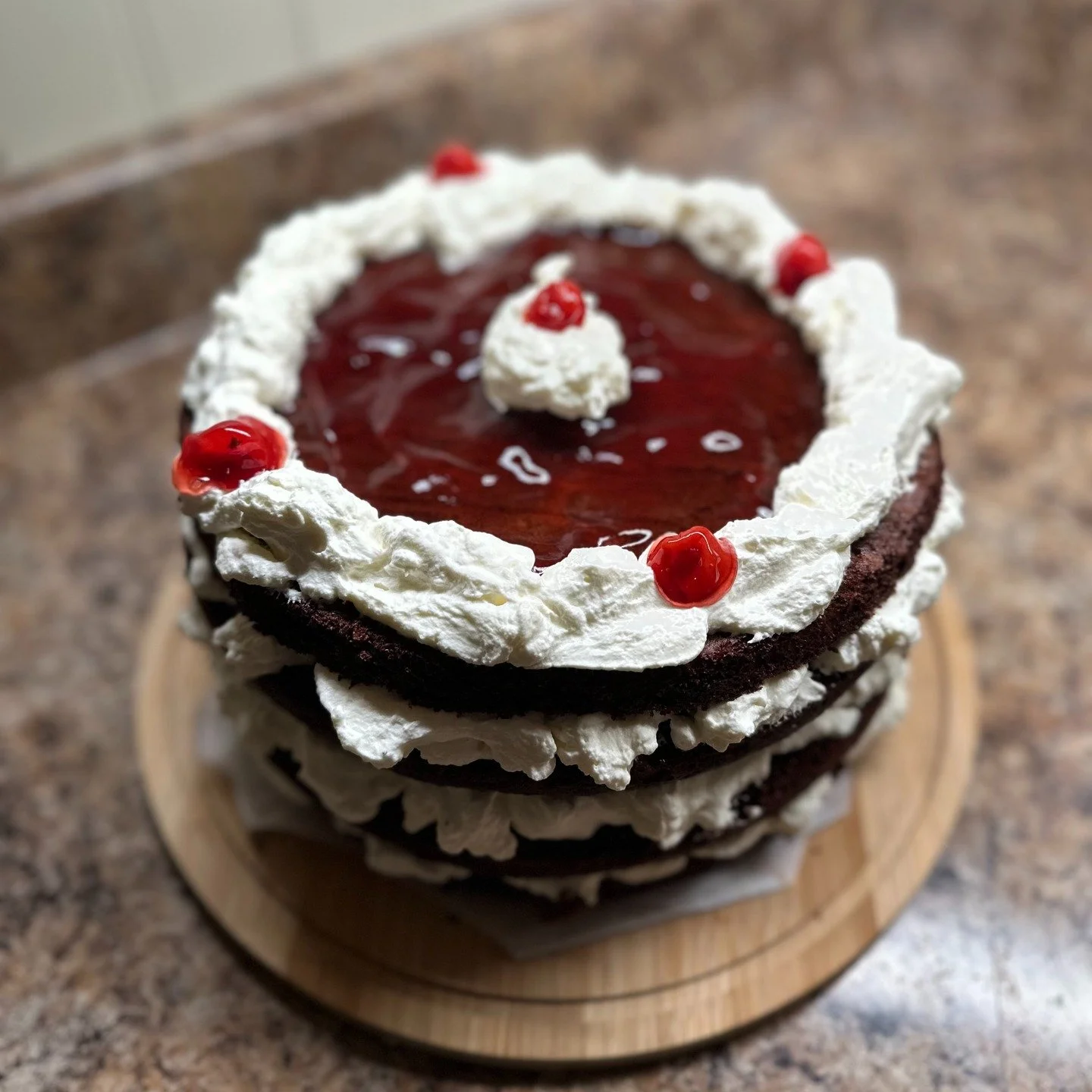 Black Forest Cake!

The best chocolate cake you will ever have, layered with cherries and fresh whipped cream.

Ingredients

Chocolate Cake:
2 cups brown sugar
1 and 3/4 cups all‑purpose flour
1 cup unsweetened cocoa powder (not Dutch‑processed)
2 te
