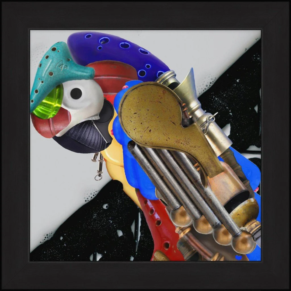 Warbling Fowl, 8x8, Gallery Slim Black Frame