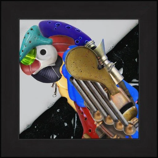 Warbling Fowl, 10x10, Gallery Slim Black Frame