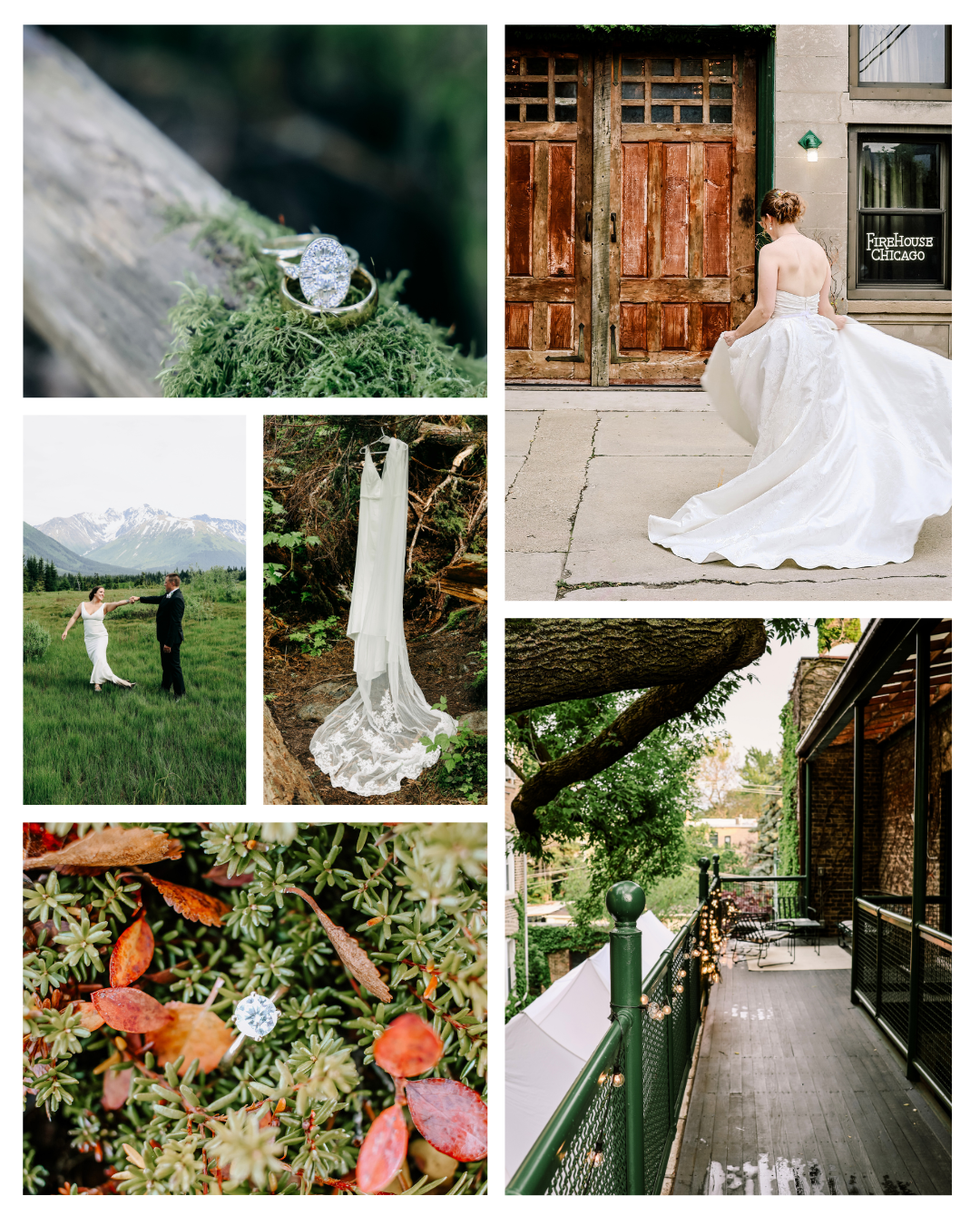 Collage of wedding photos and elopement photos in Chicago, Illinois.